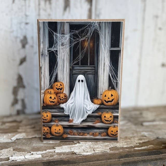 Ghost on Porch Wood Block