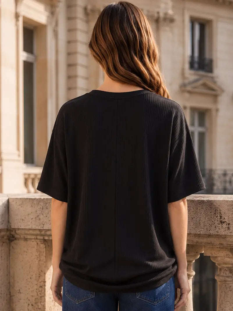 Black Ribbed Ruched Top