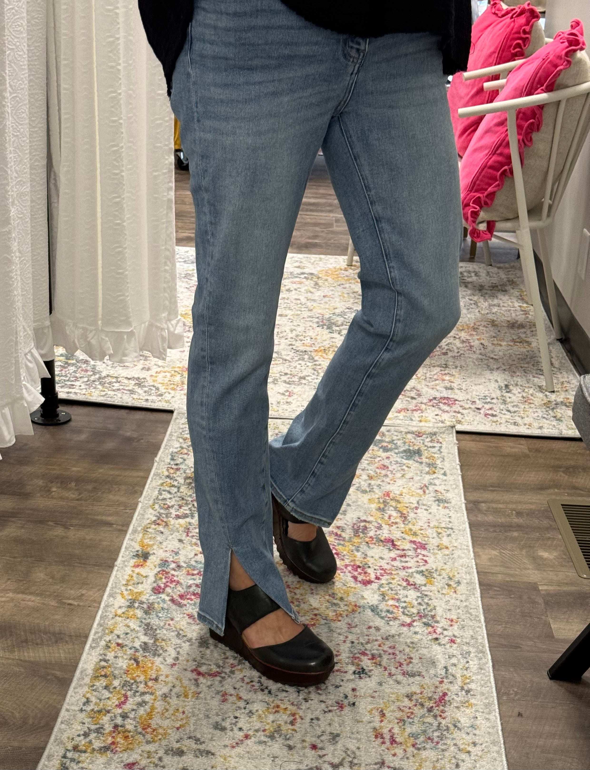 Vervet High Rise Slim Straight Front Slit Jeans - Posh West Boutique