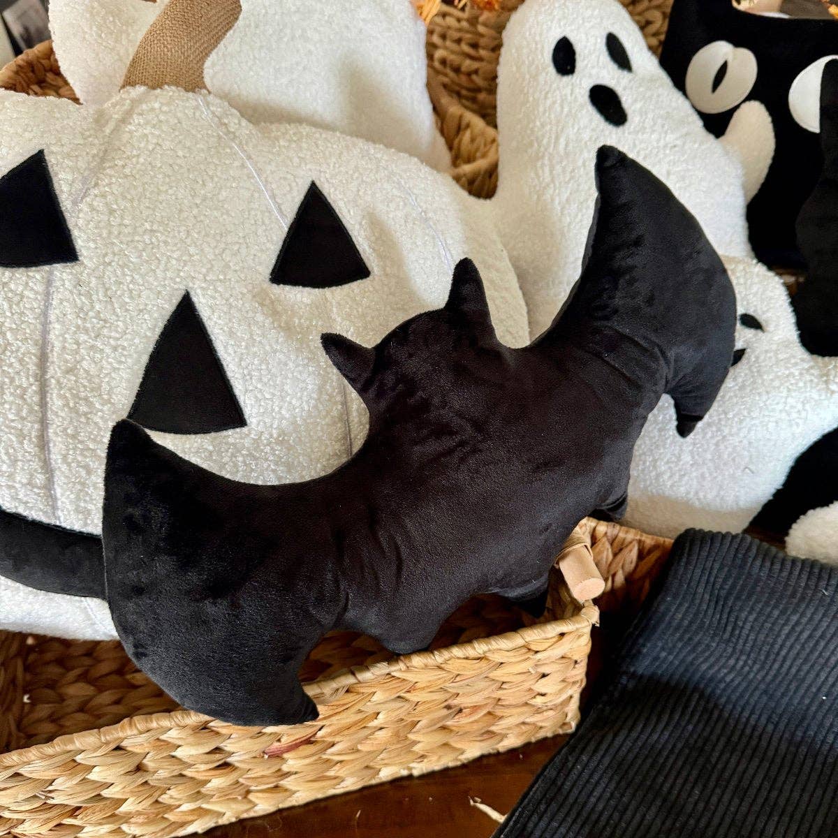 Black Velvet Halloween Bat Pillow