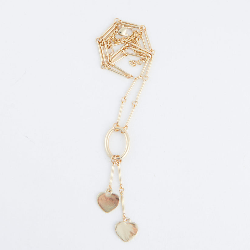 Gold Double Heart Long Necklace - Posh West Boutique