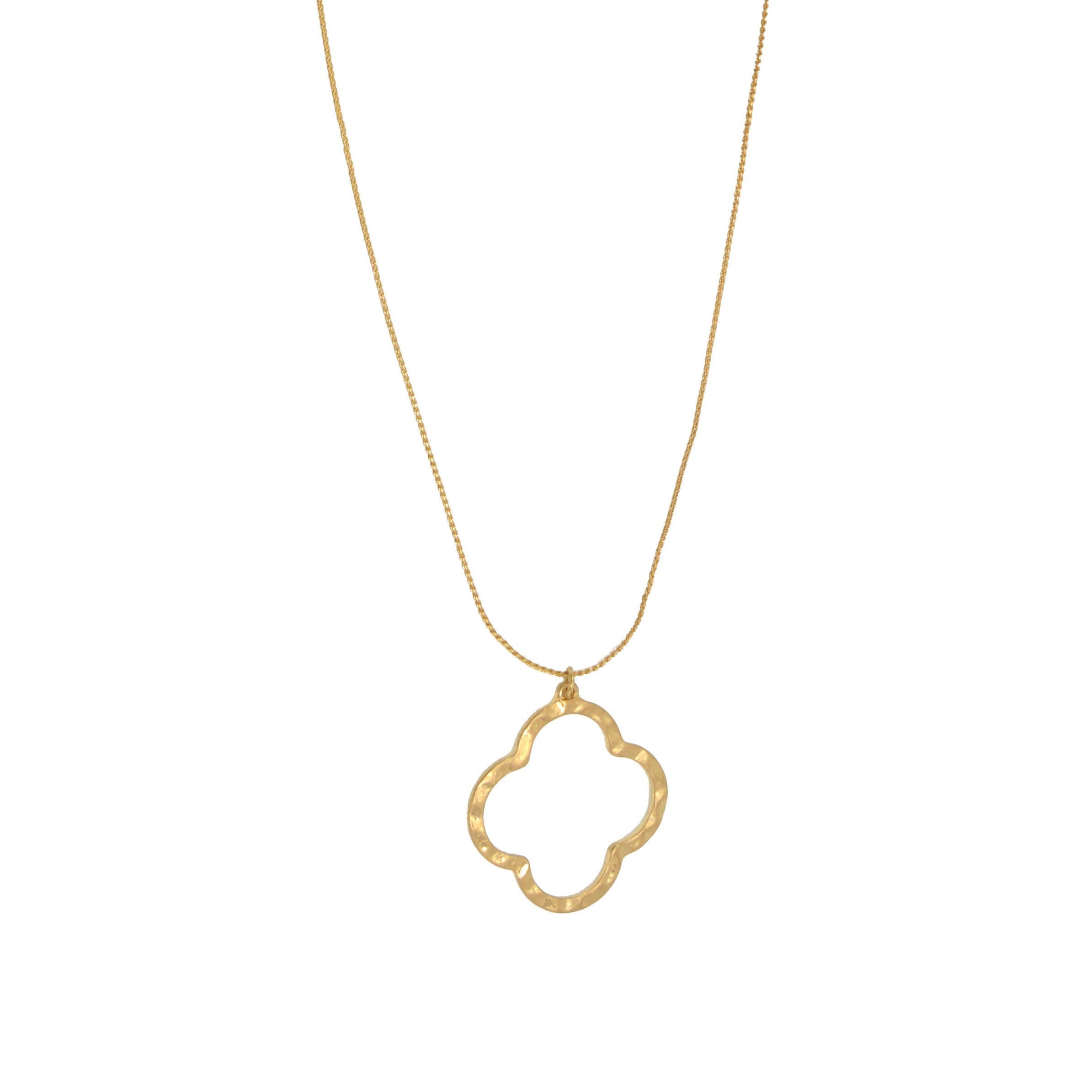 Hammered Quatrefoil Pendant Necklace: 338-314NG Gold - Posh West Boutique