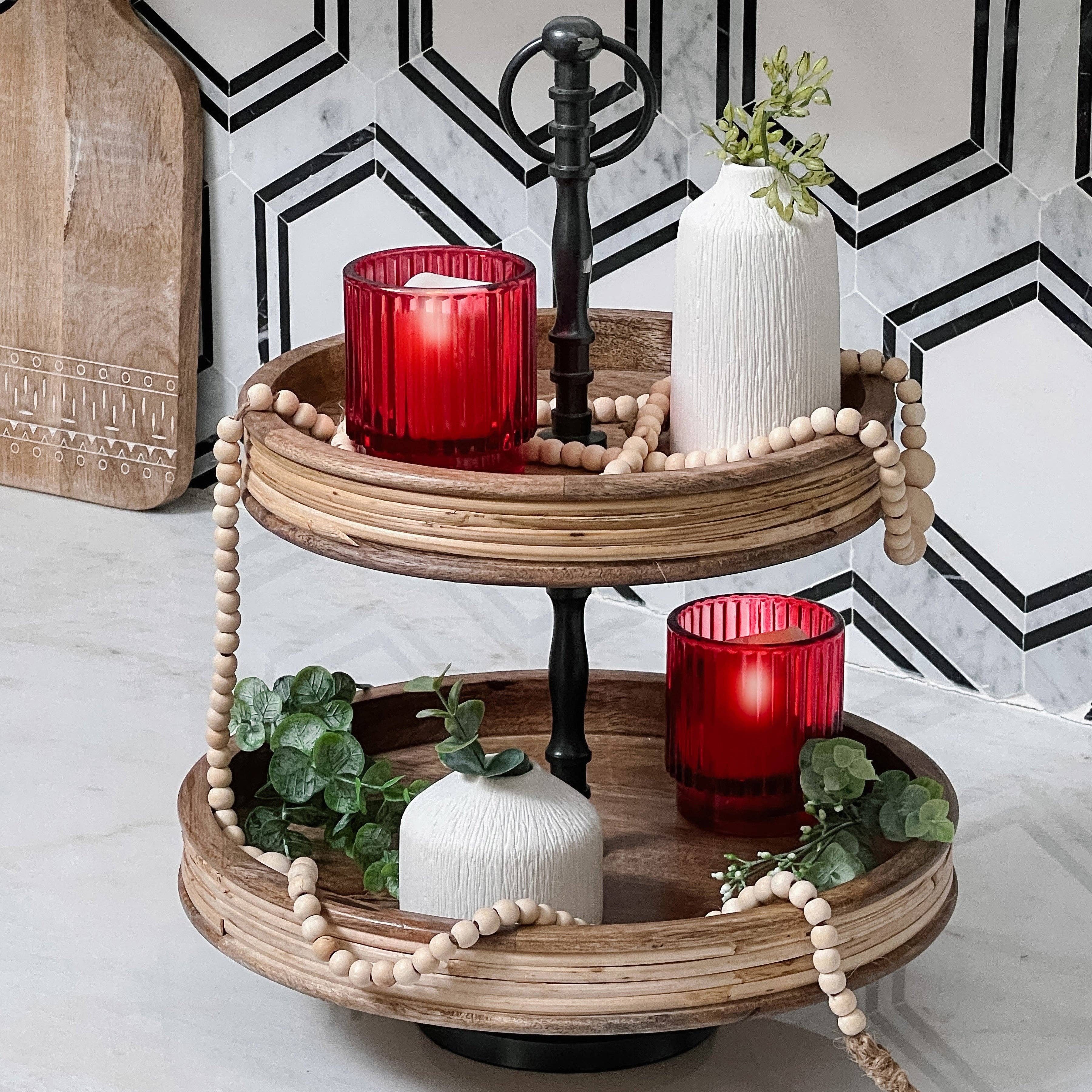 Ribbed Red Glass Votive Candle Holder - Posh West Boutique
