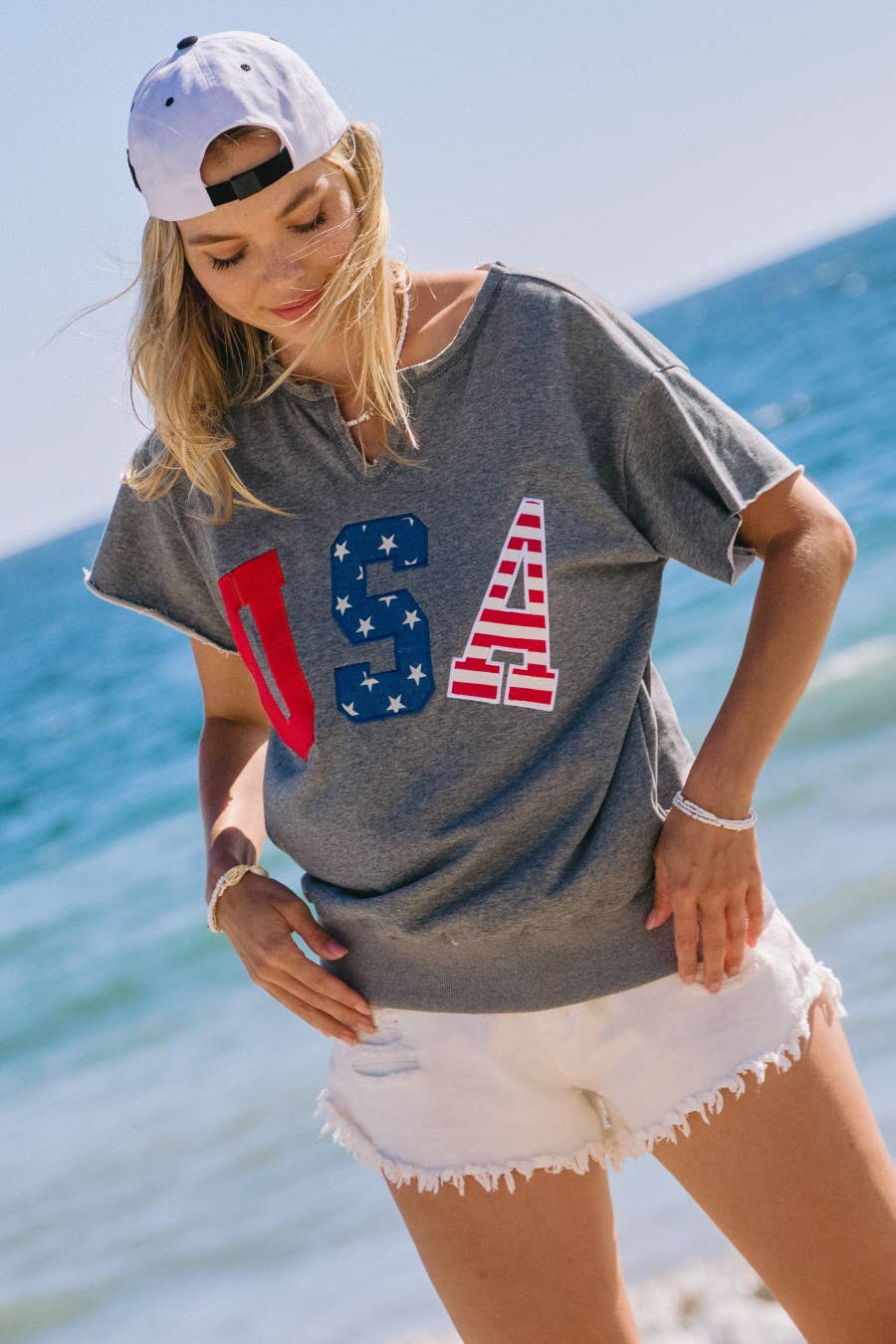 USA Embroidery Logo French Terry Top - Posh West Boutique