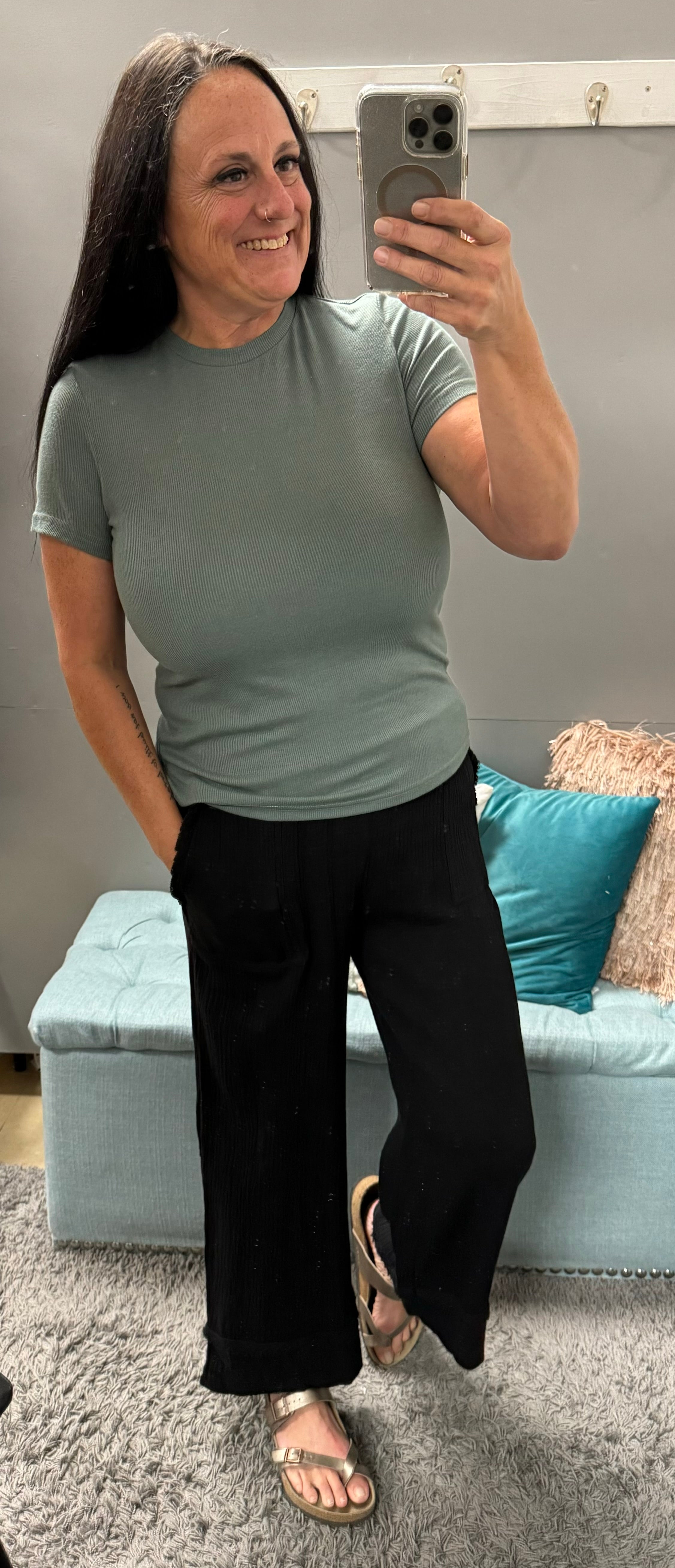 Aspen Green Short Sleeve Ribbed T - Posh West Boutique