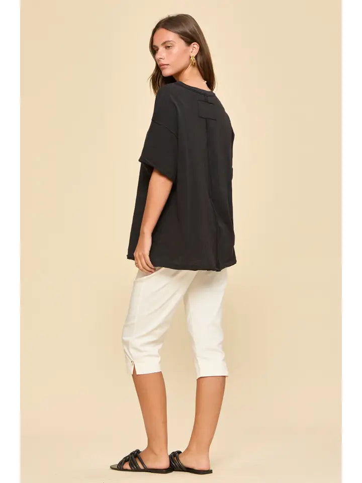 Black Short Sleeve Cotton Top - Posh West Boutique