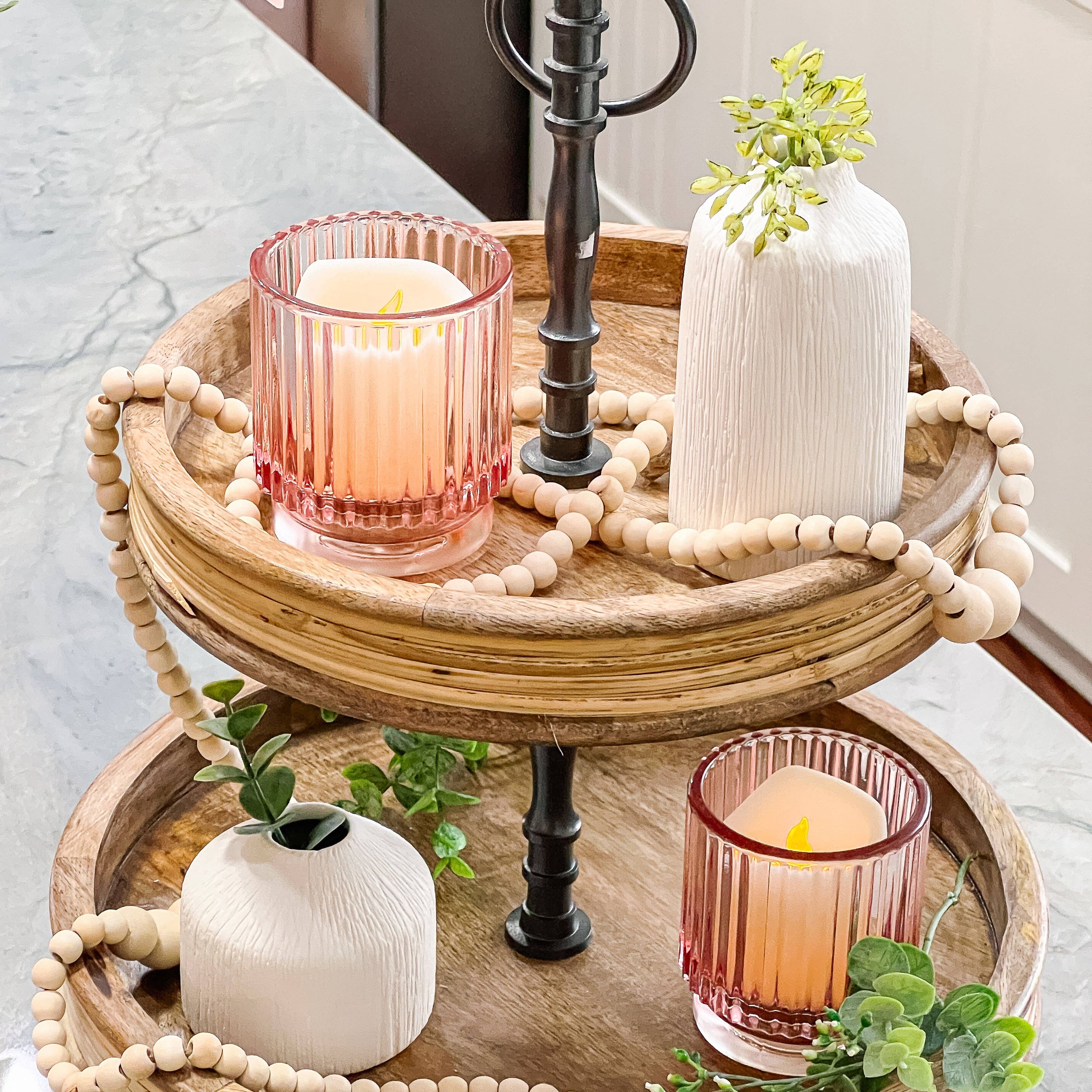 Ribbed Pink Glass Votive Candle Holder - Posh West Boutique