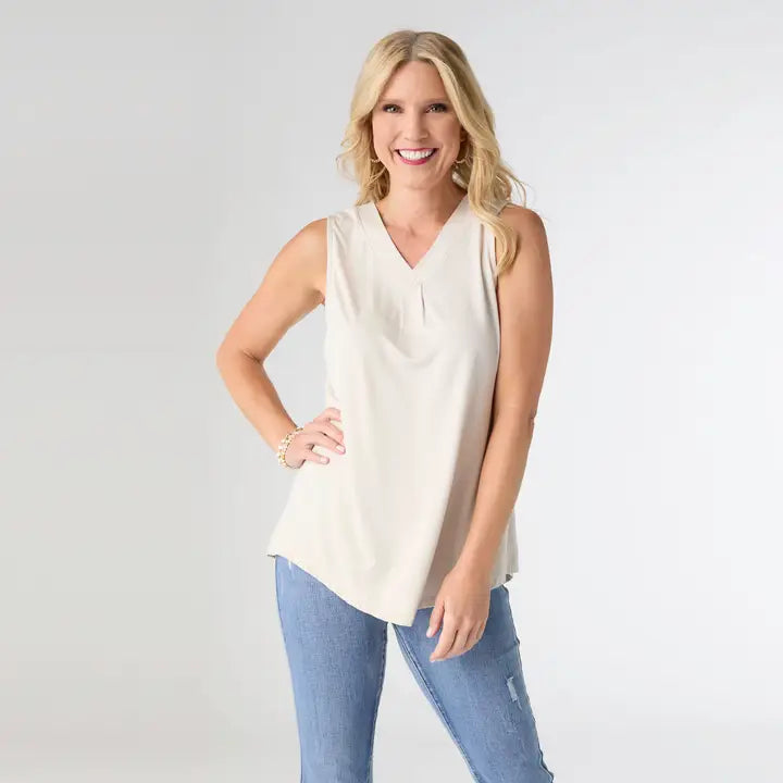 Cream Erin Pleat Back V-Neck Tank - Posh West Boutique