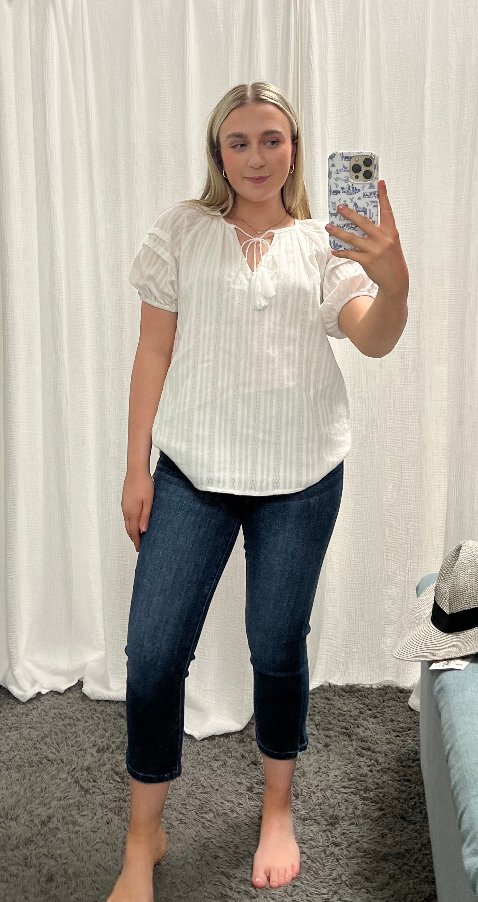 Off White Tassel Pleated Top - Posh West Boutique