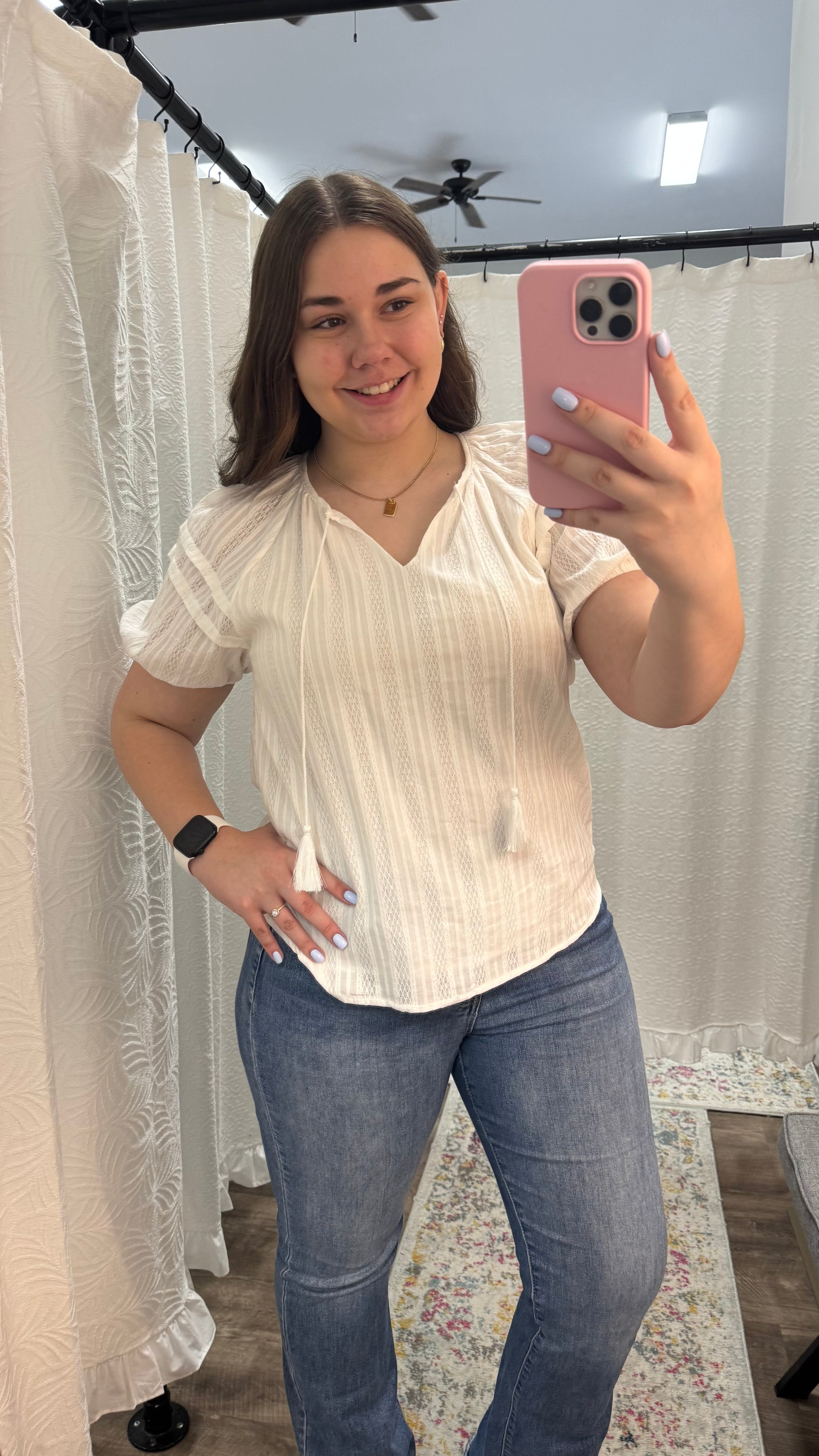 Off White Tassel Pleated Top - Posh West Boutique