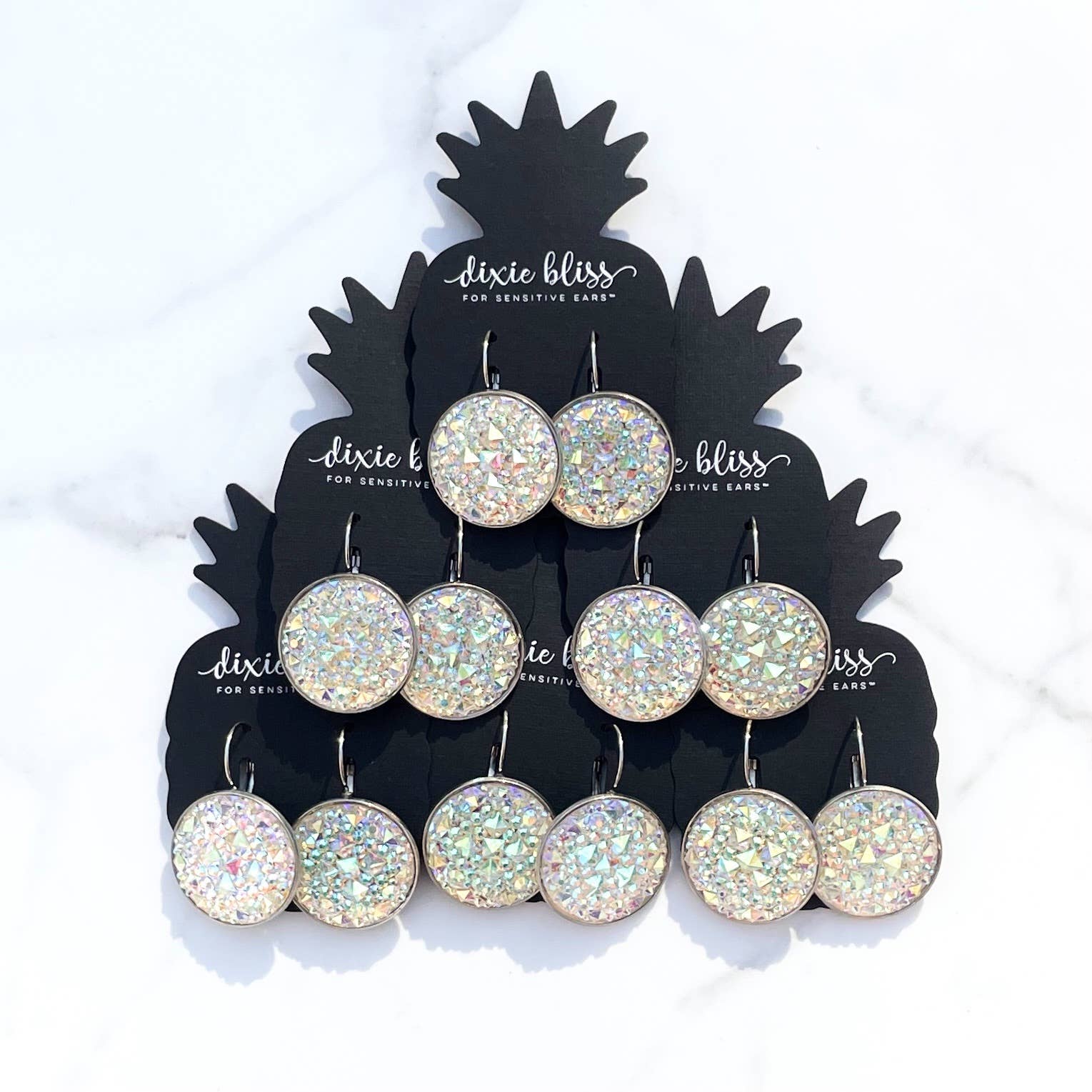 Glam Leverbacks in White Diamonds - Posh West Boutique