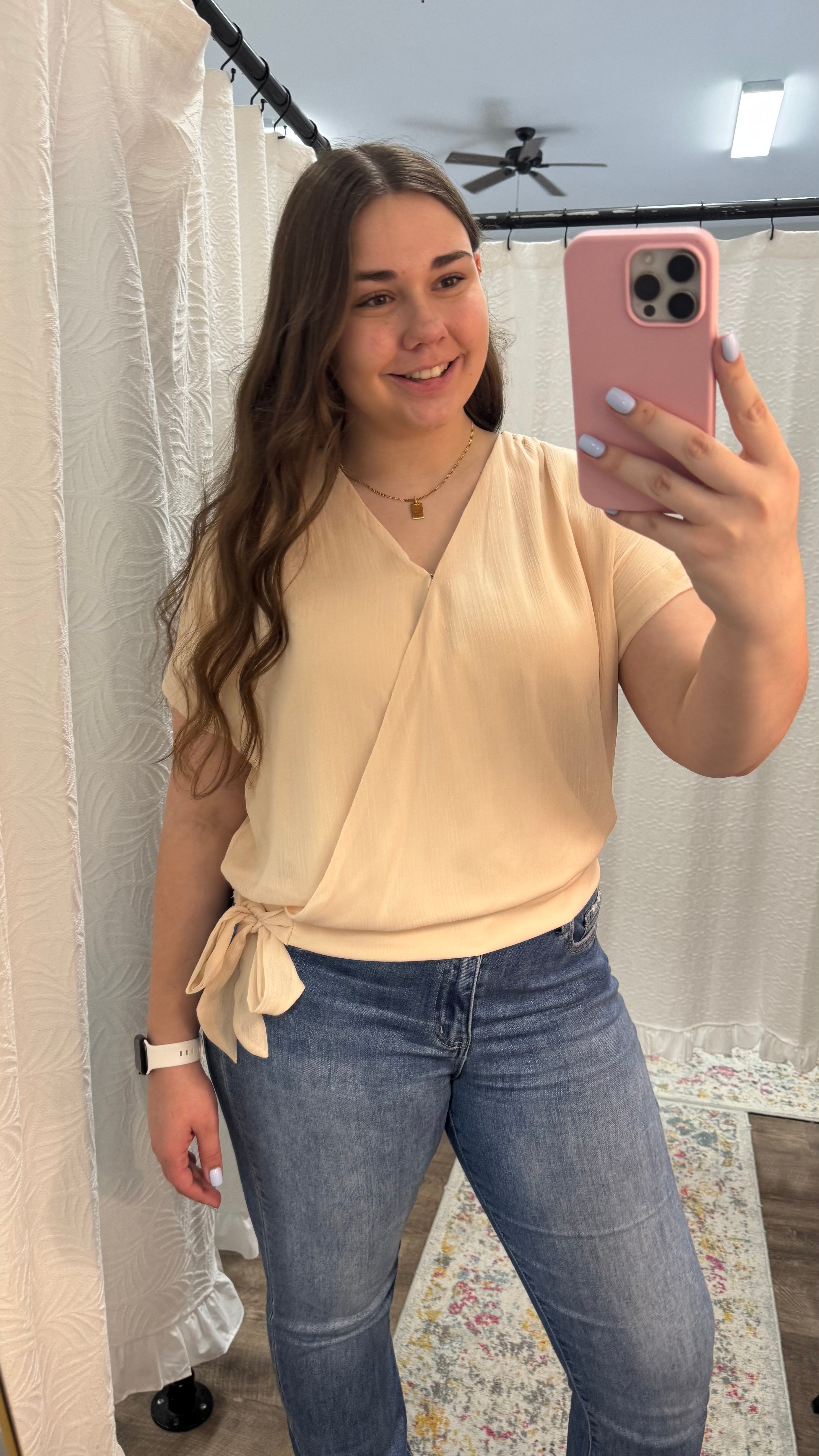 Champagne Side Tie Dolman Sleeve Top - Posh West Boutique