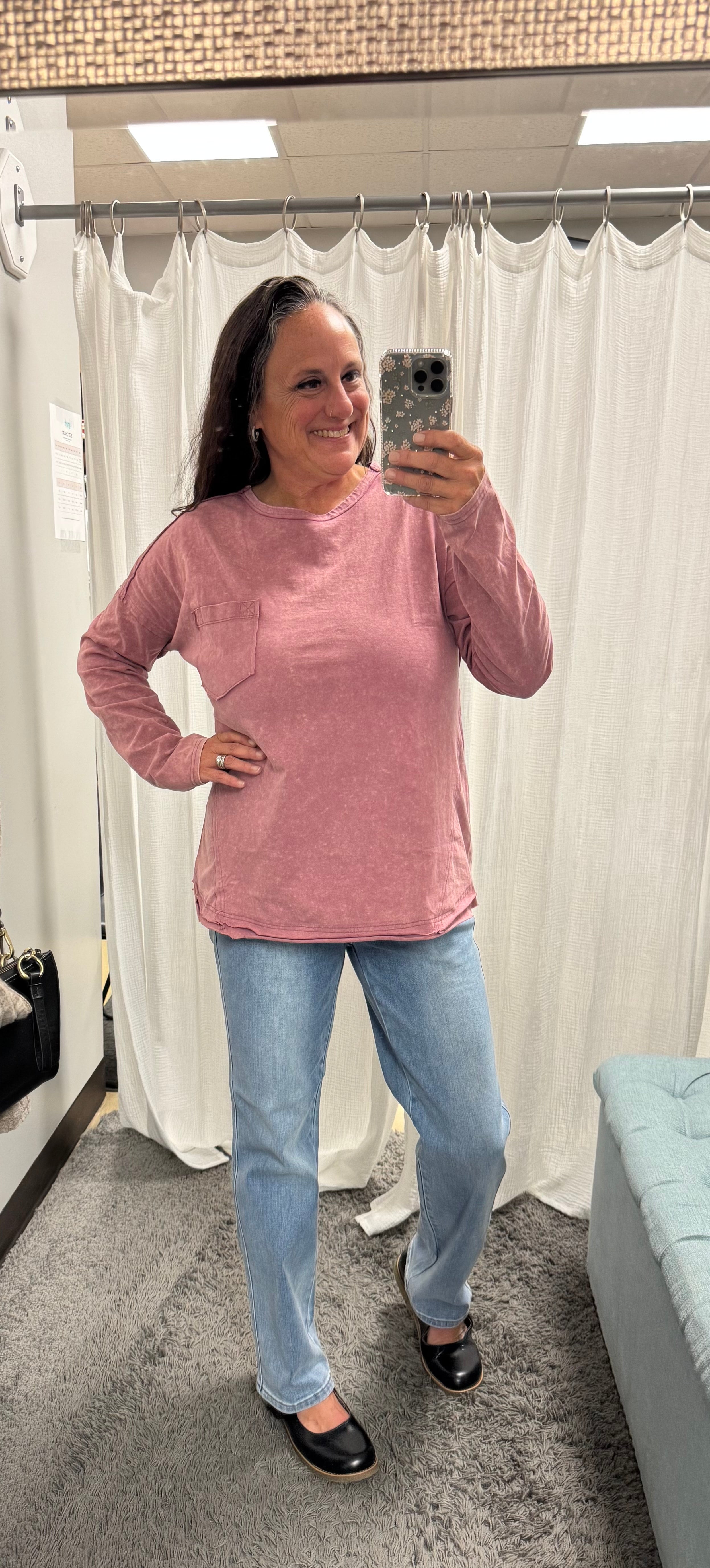 Mauve Mineral Washed Casual Knit Top