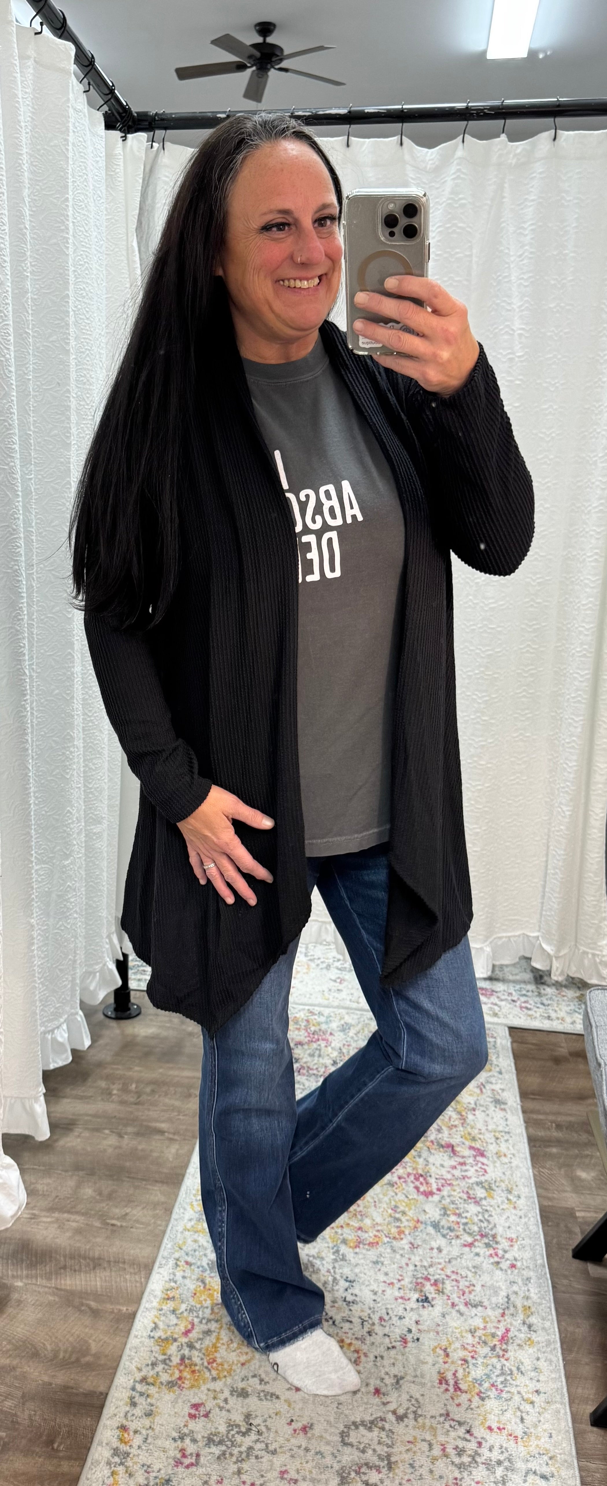 Black Solid Urban Ribbed Cardigan - Posh West Boutique