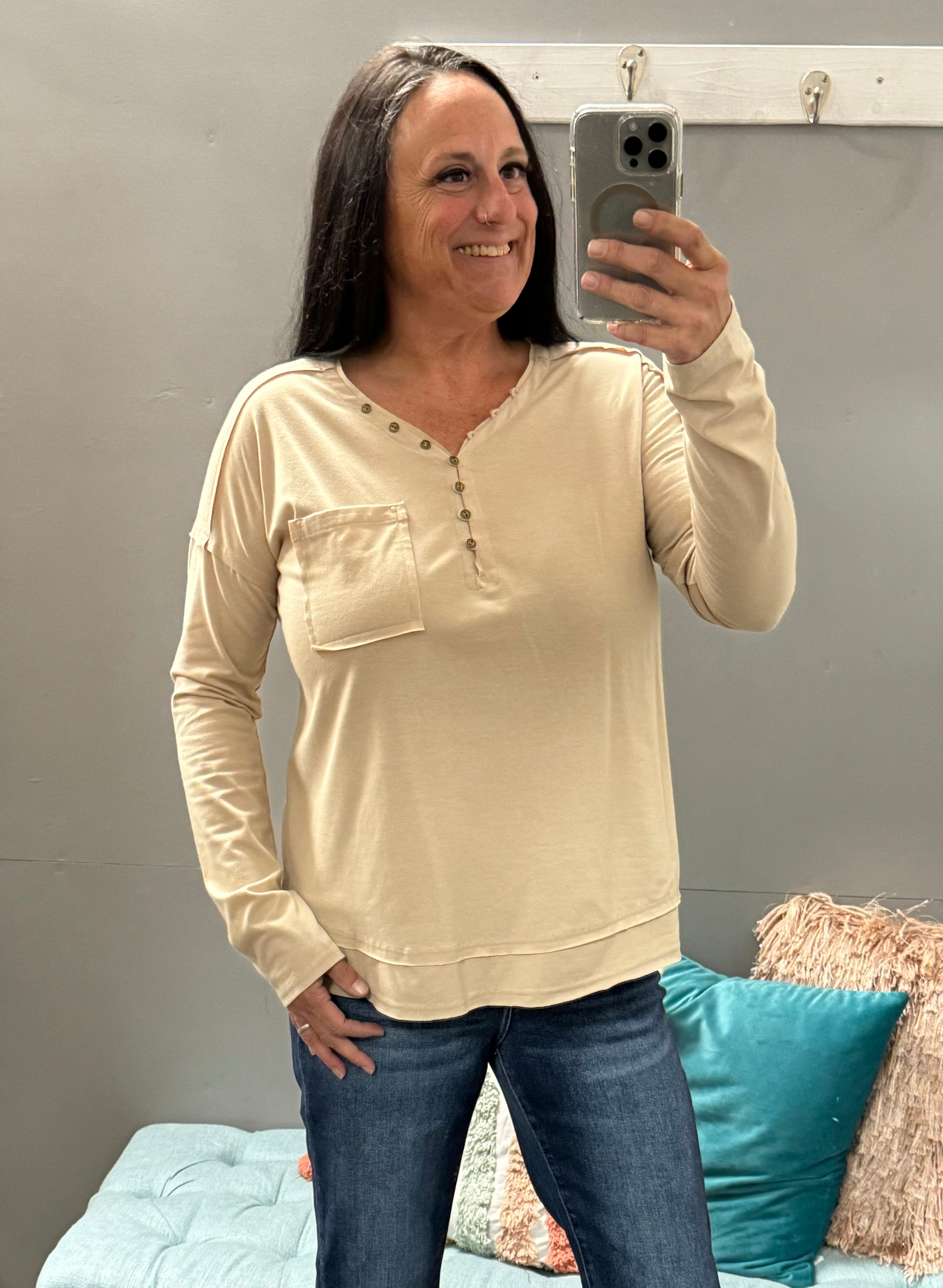 Cream Mineral Washed Cotton Knot Top - Posh West Boutique