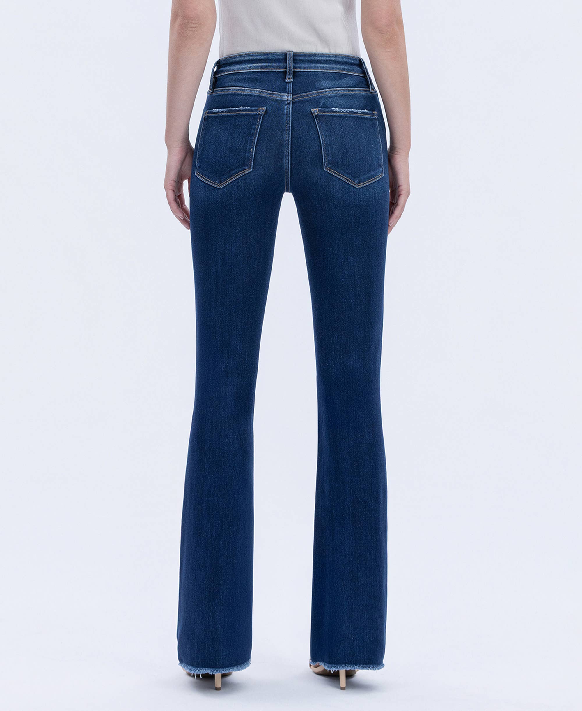Vervet High Rise Raw Hem Dark Wash Bootcut Jean