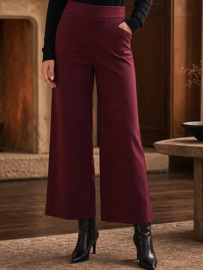 Red Wine High Rise Twill Wide-Leg Pants
