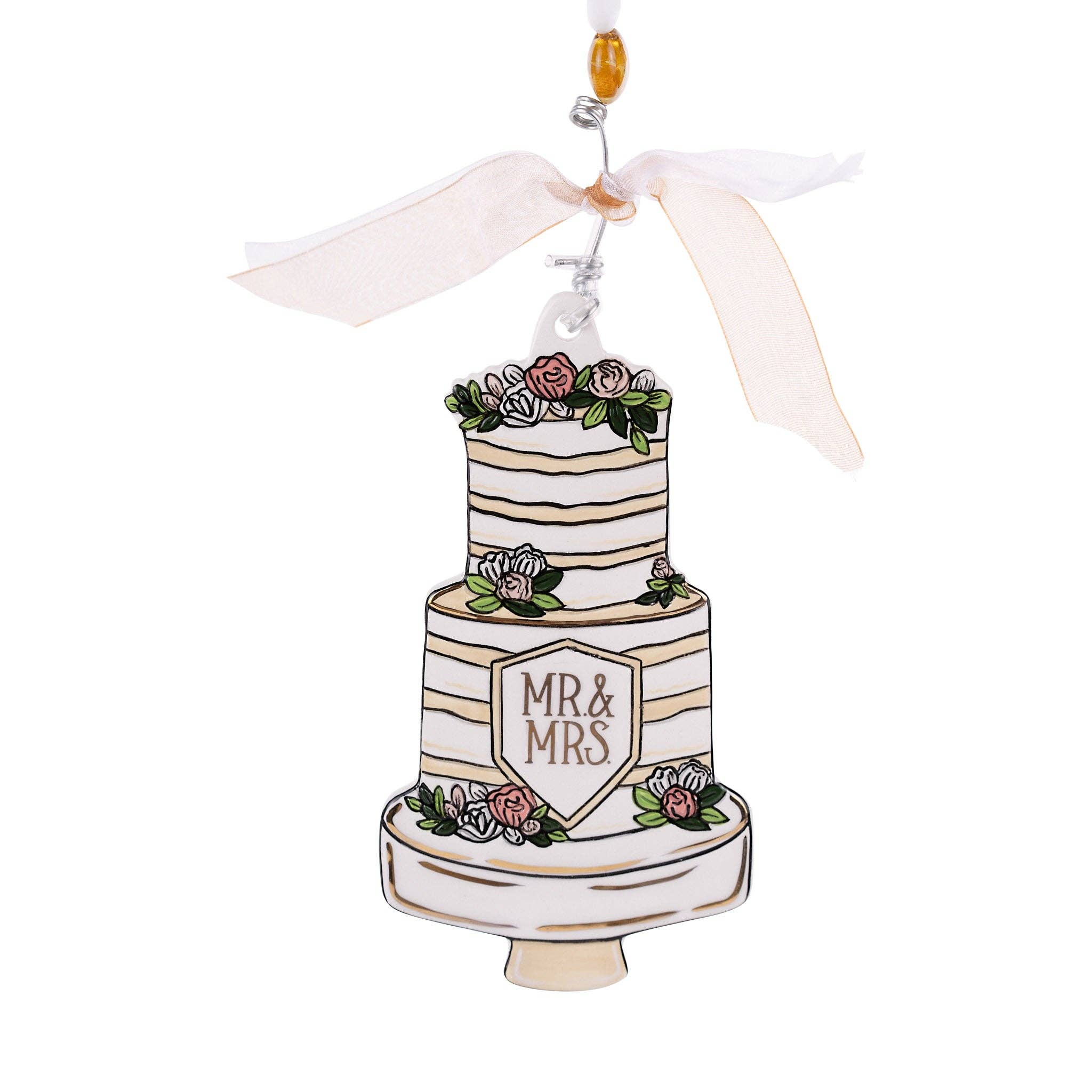 Mr. & Mrs. Wedding Cake Flat Ornament - Posh West Boutique