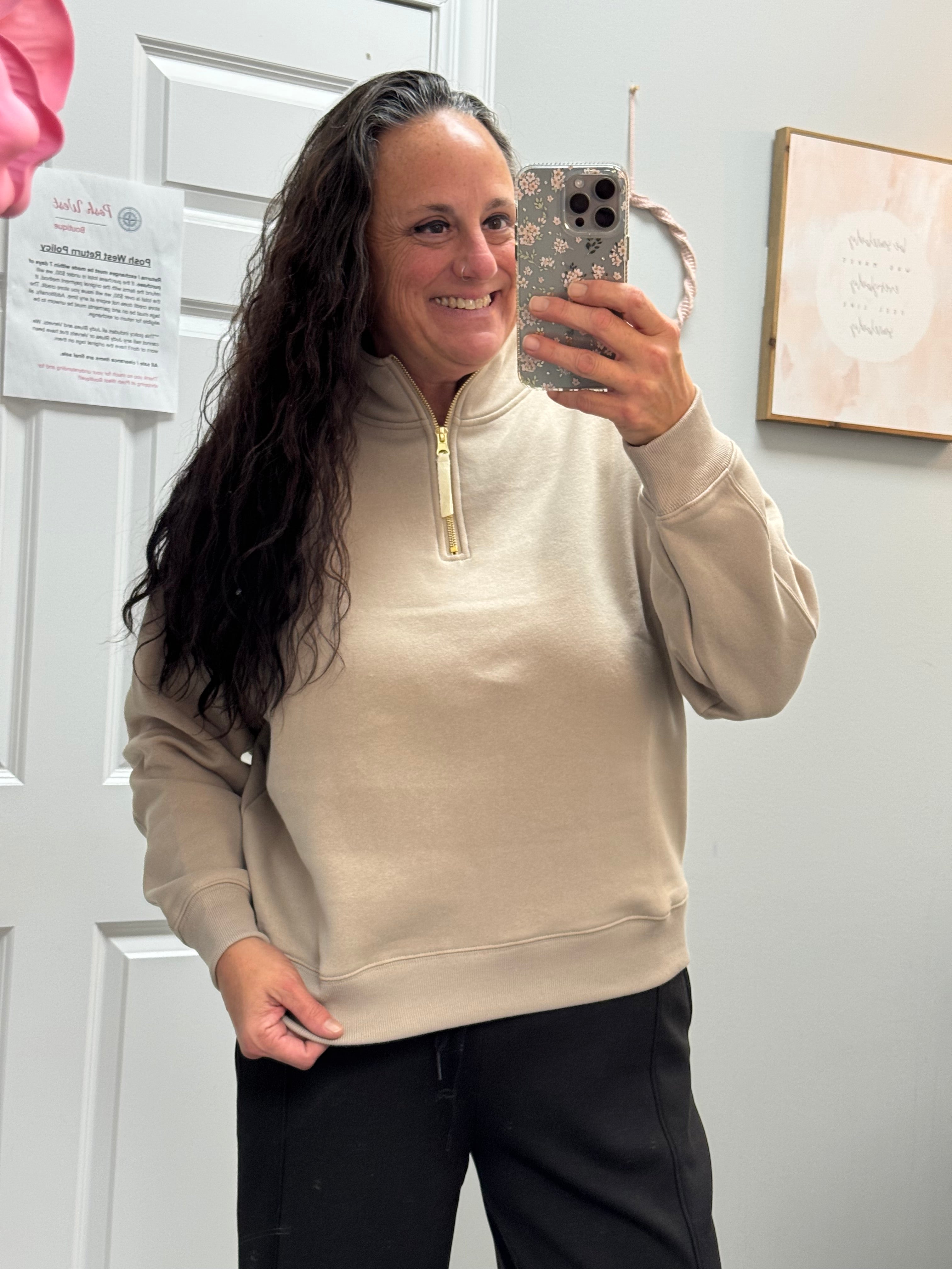 Ash Mocha Fleece Half Zip Sweatshirt