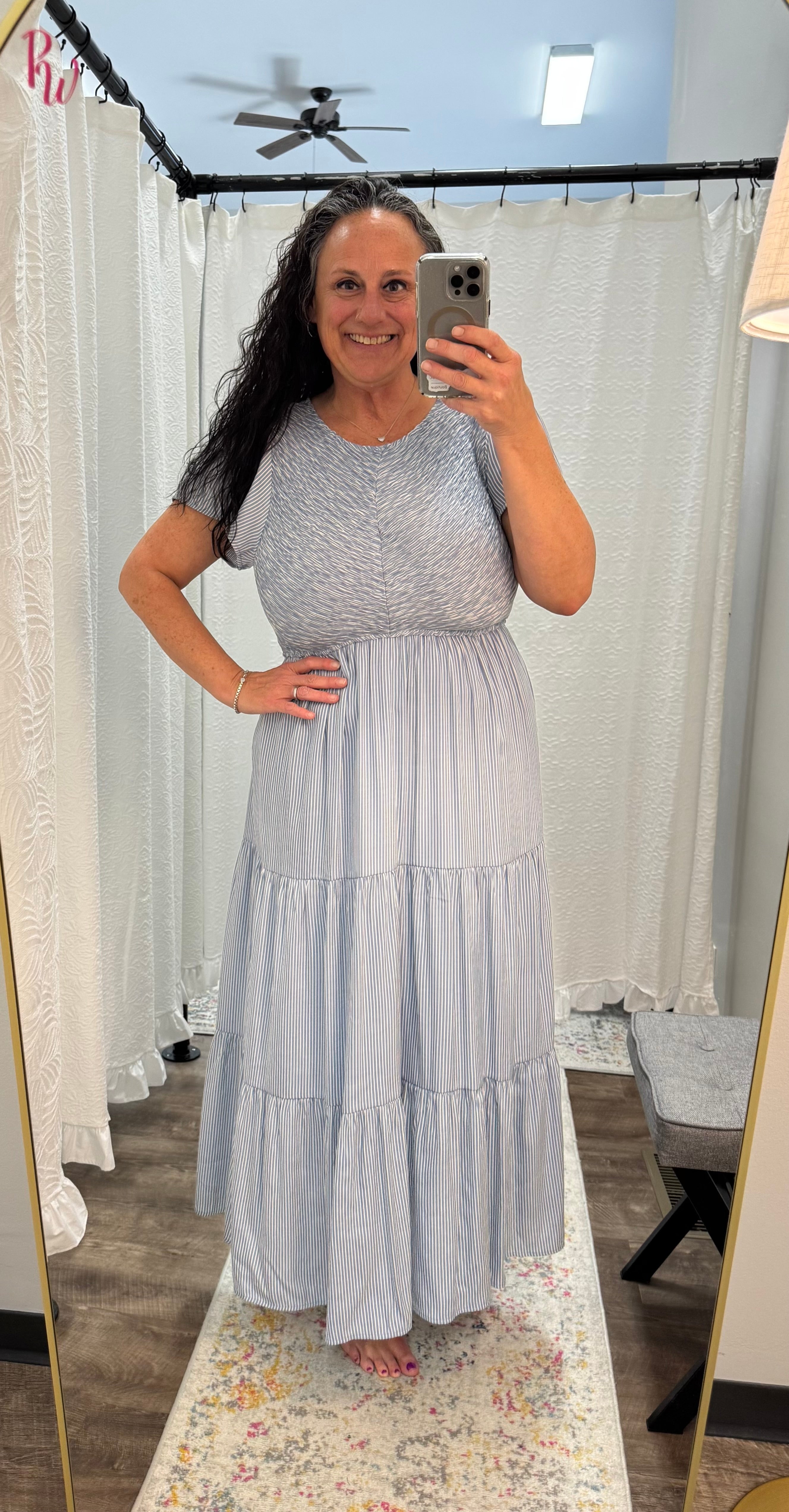 Smocked Bodice Striped Tiered Maxi