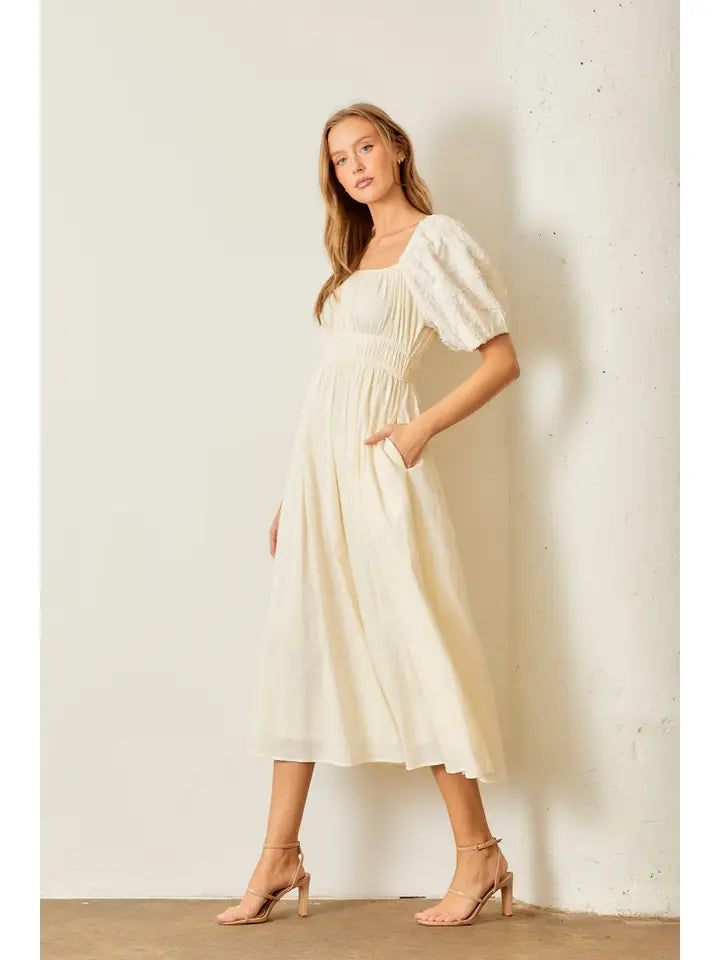 Contrast Puff Sleeve Dress