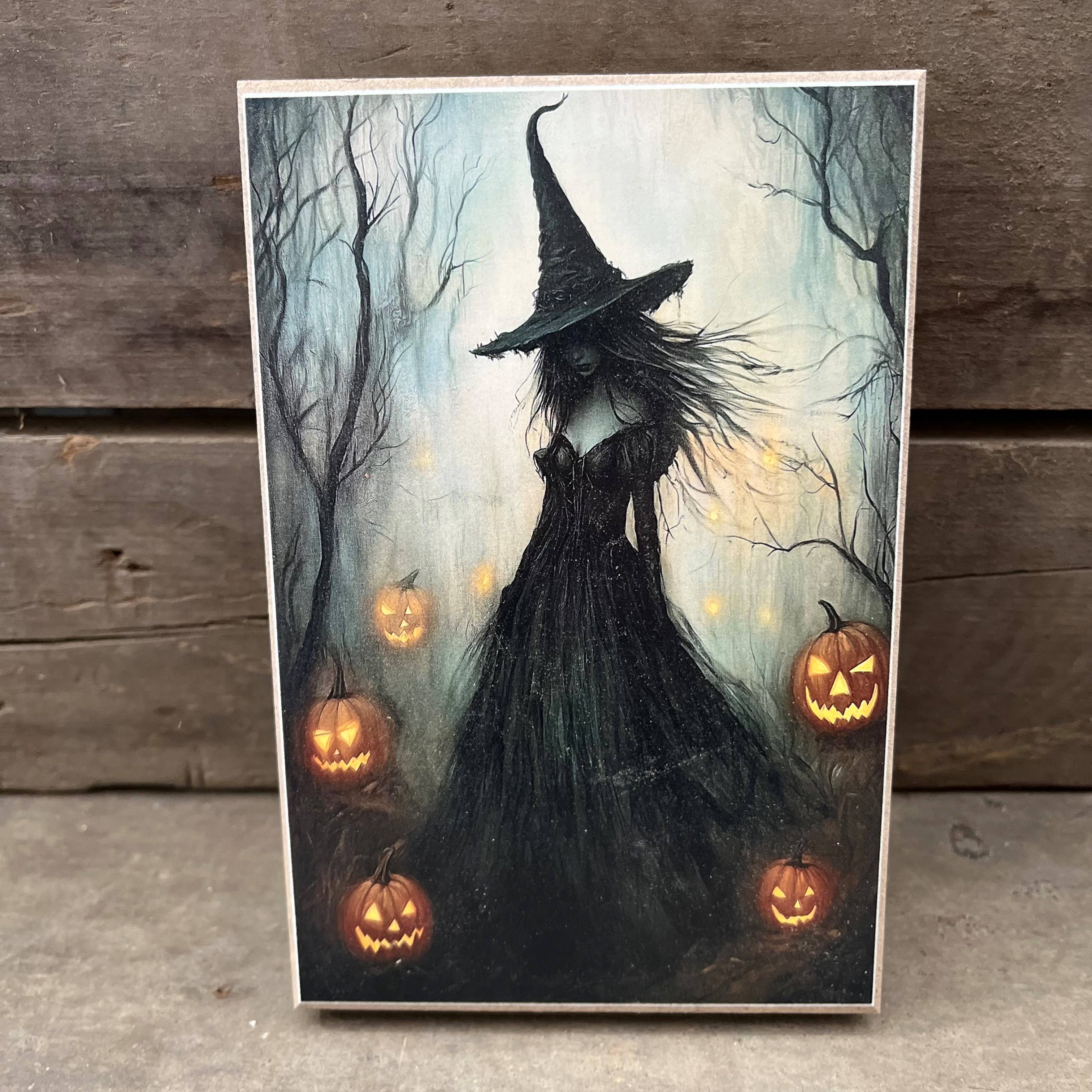 Fall Witch Wood Block