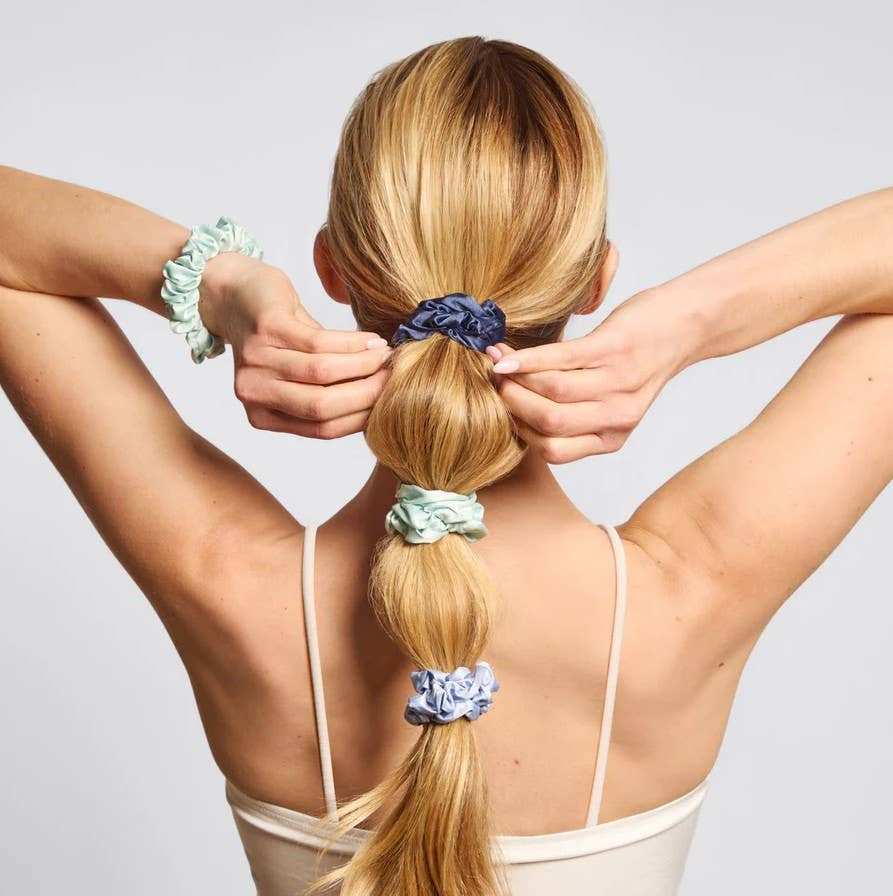 Ruched Satin Scrunchies 5pc Set- Garden Bouquet - Posh West Boutique