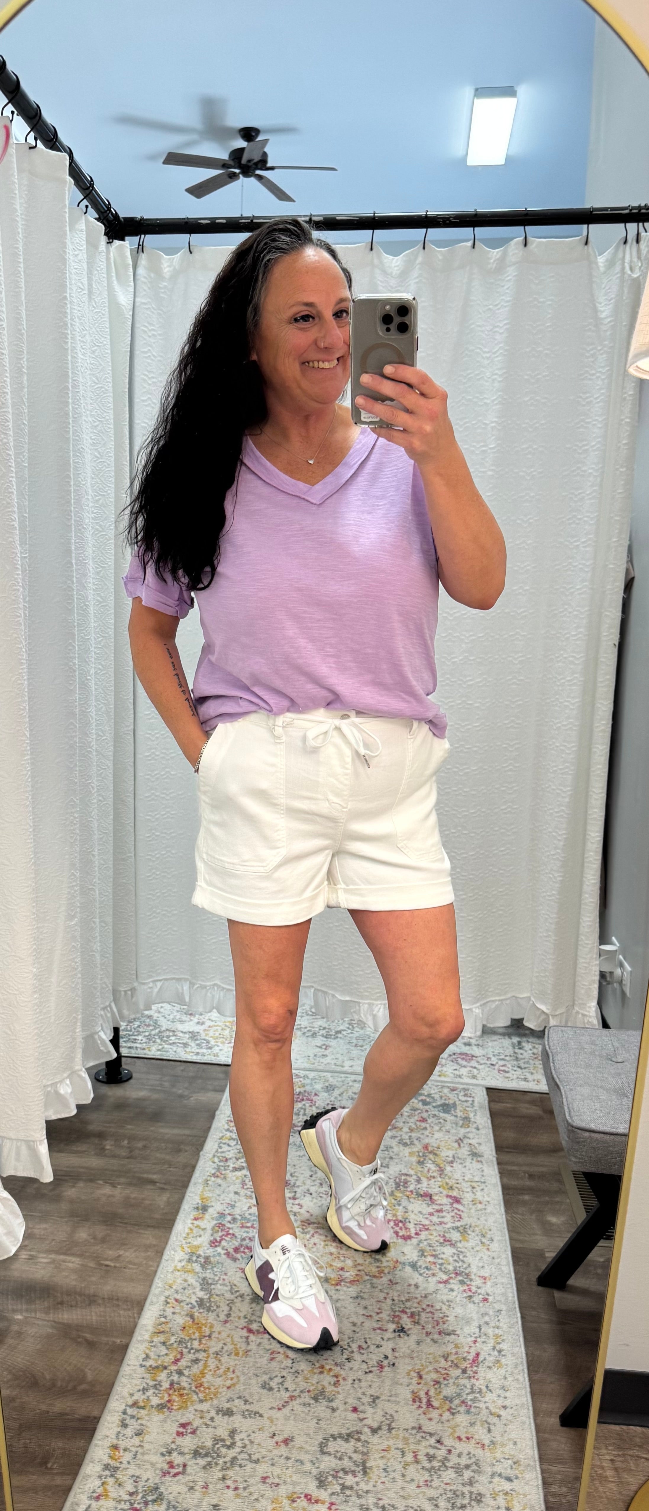 Lilac Raw Edge Cotton V Neck Top