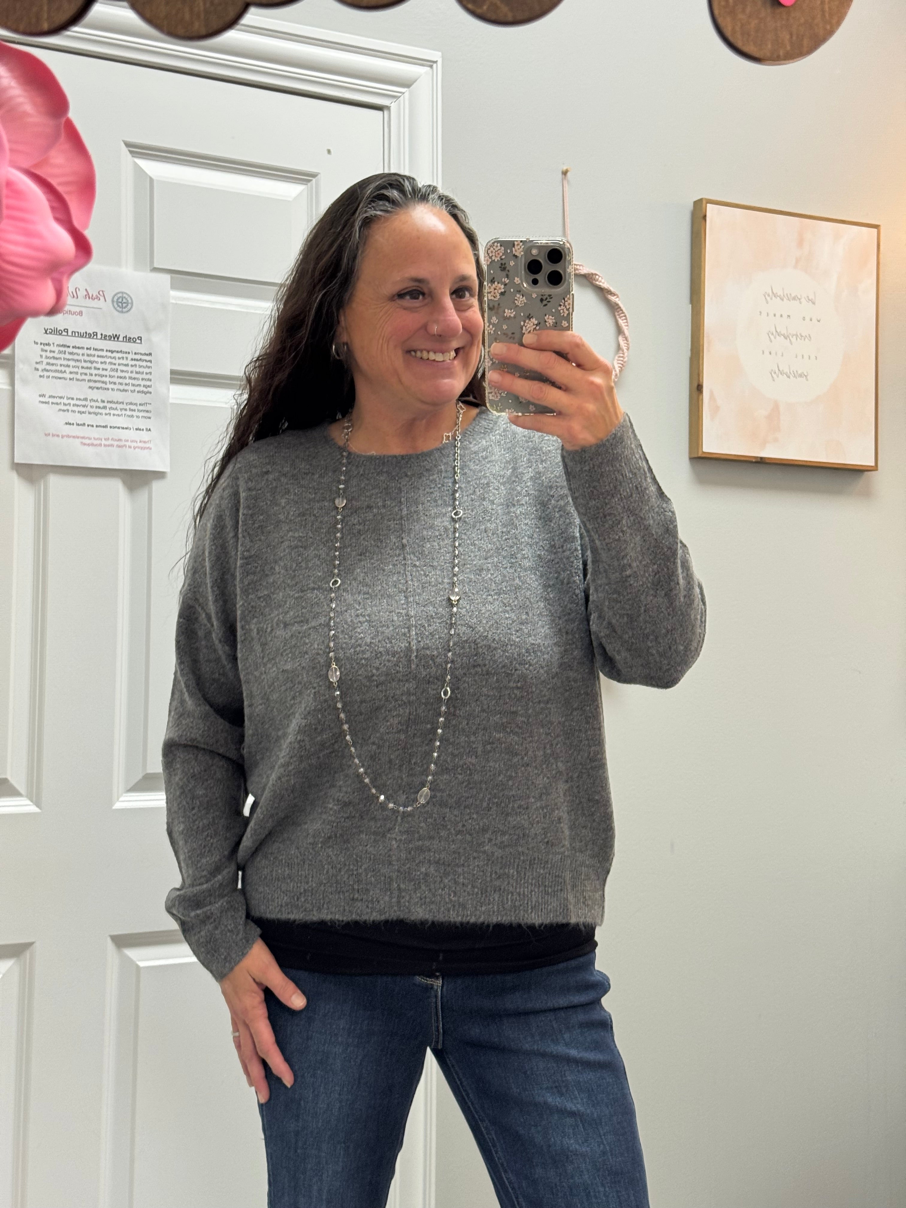 Dark Grey Crewneck Front Seam Sweater