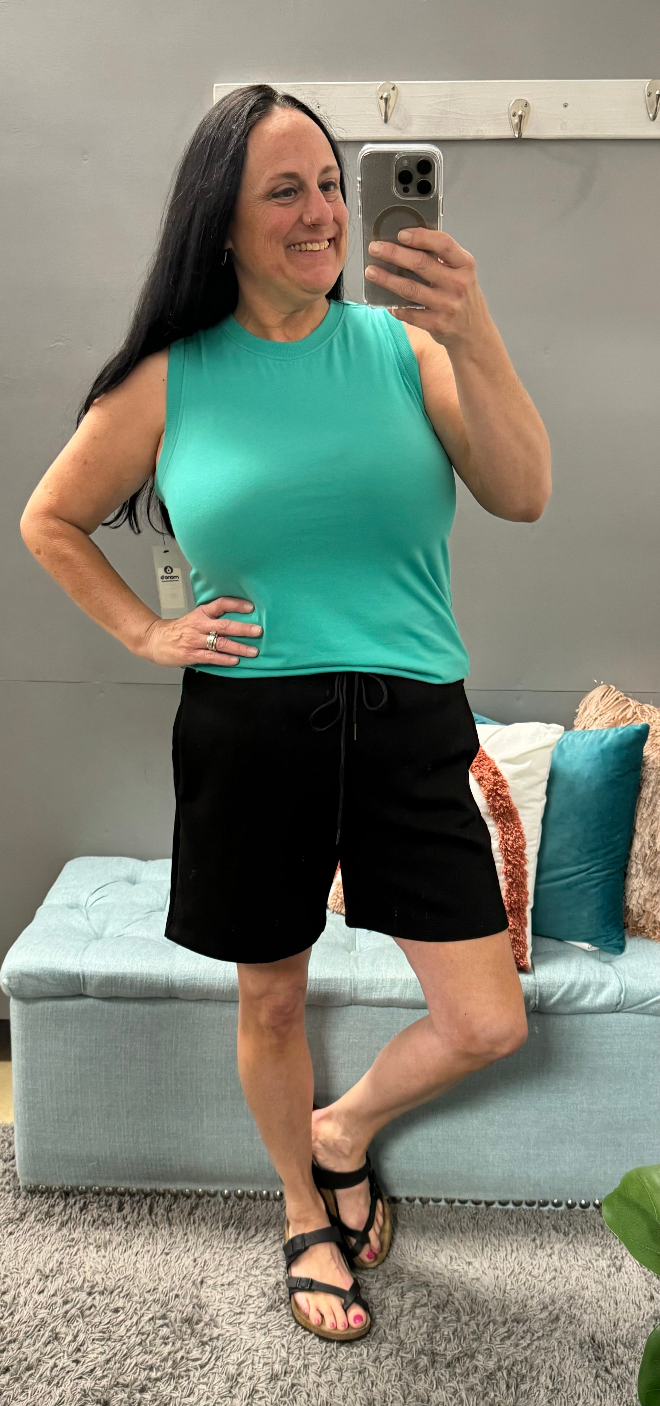 Notched Sleeveless Flowy Tank Sea Green - Posh West Boutique