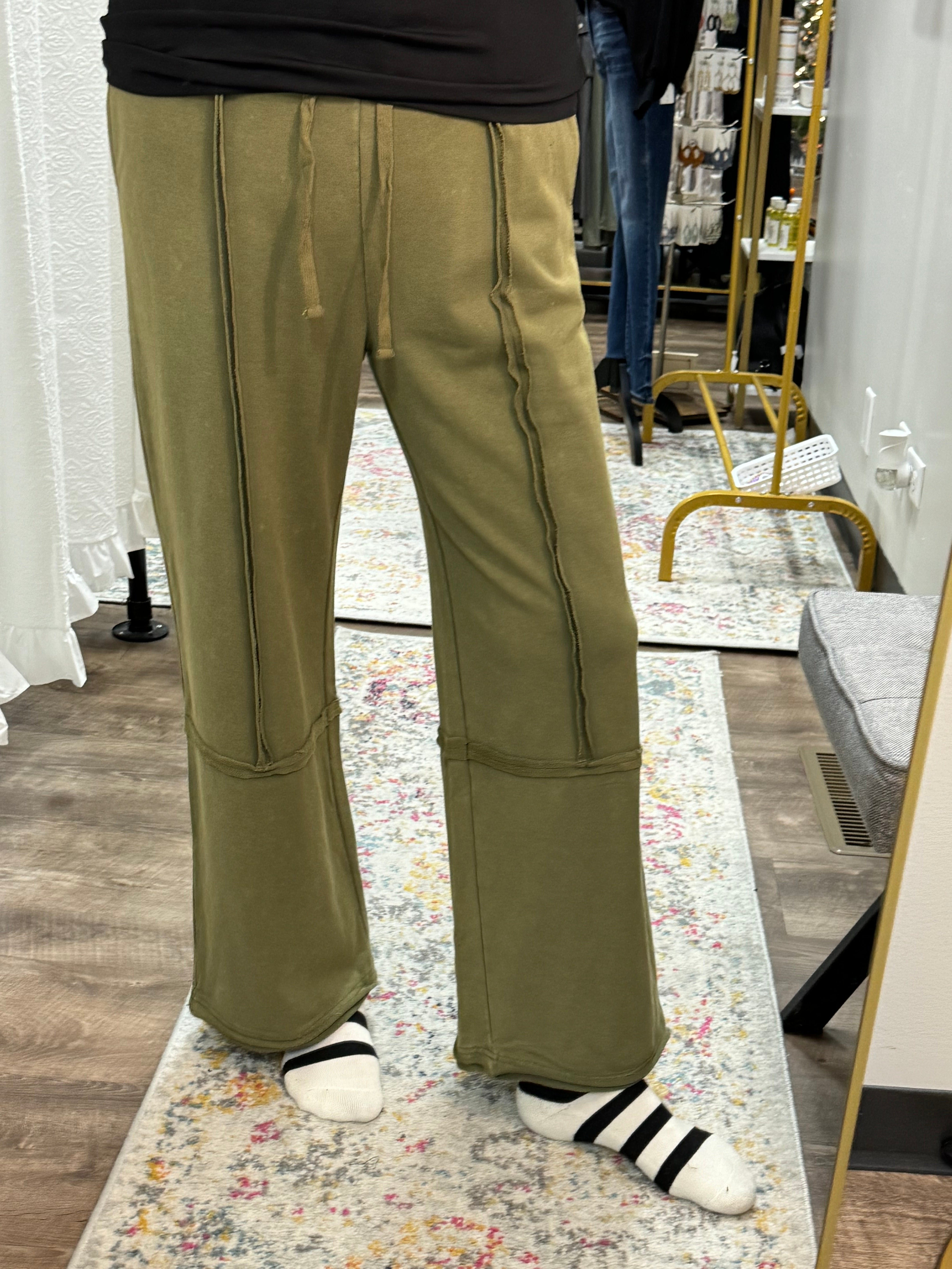 Olive Acid Washed Sweatpants - Posh West Boutique