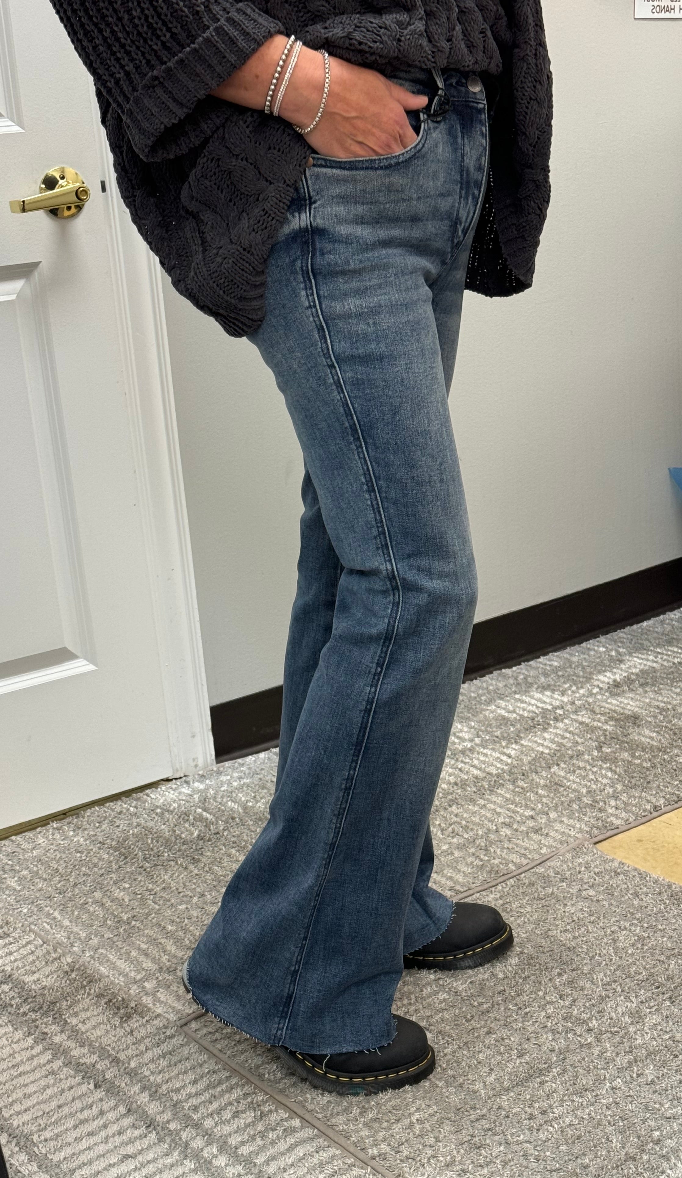 Judy Blue Mid Rise Vintage Wash Flare Jeans - Posh West Boutique