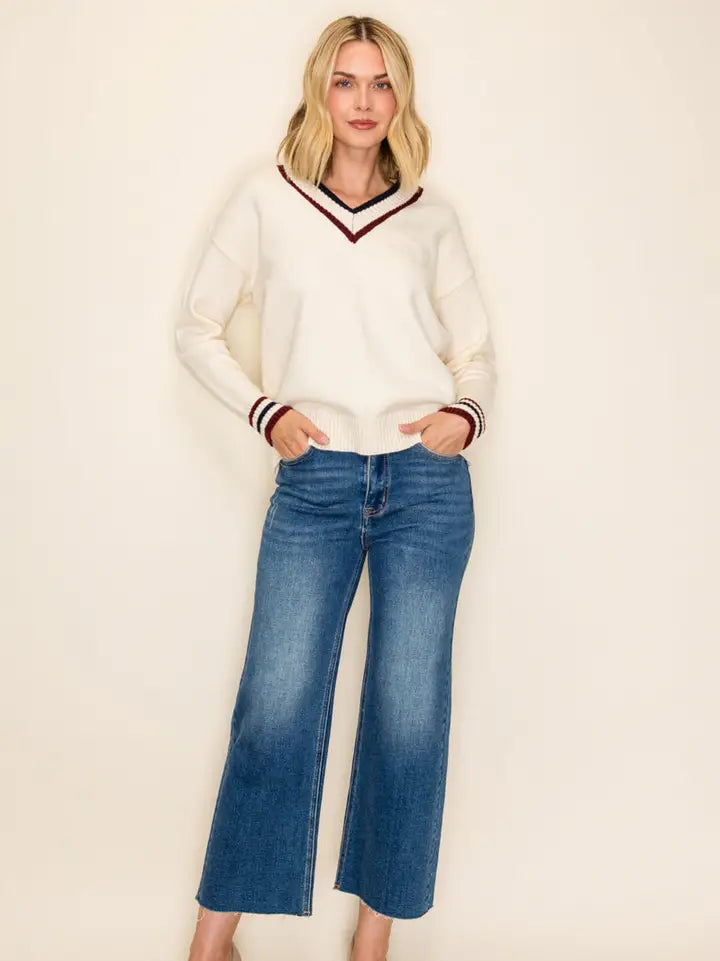 Varsity V-Neck Pullover Sweater