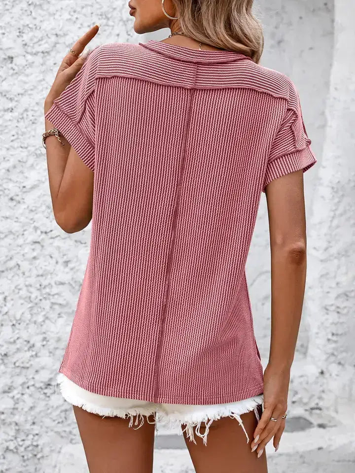 Pink Textured Short Sleeve Top