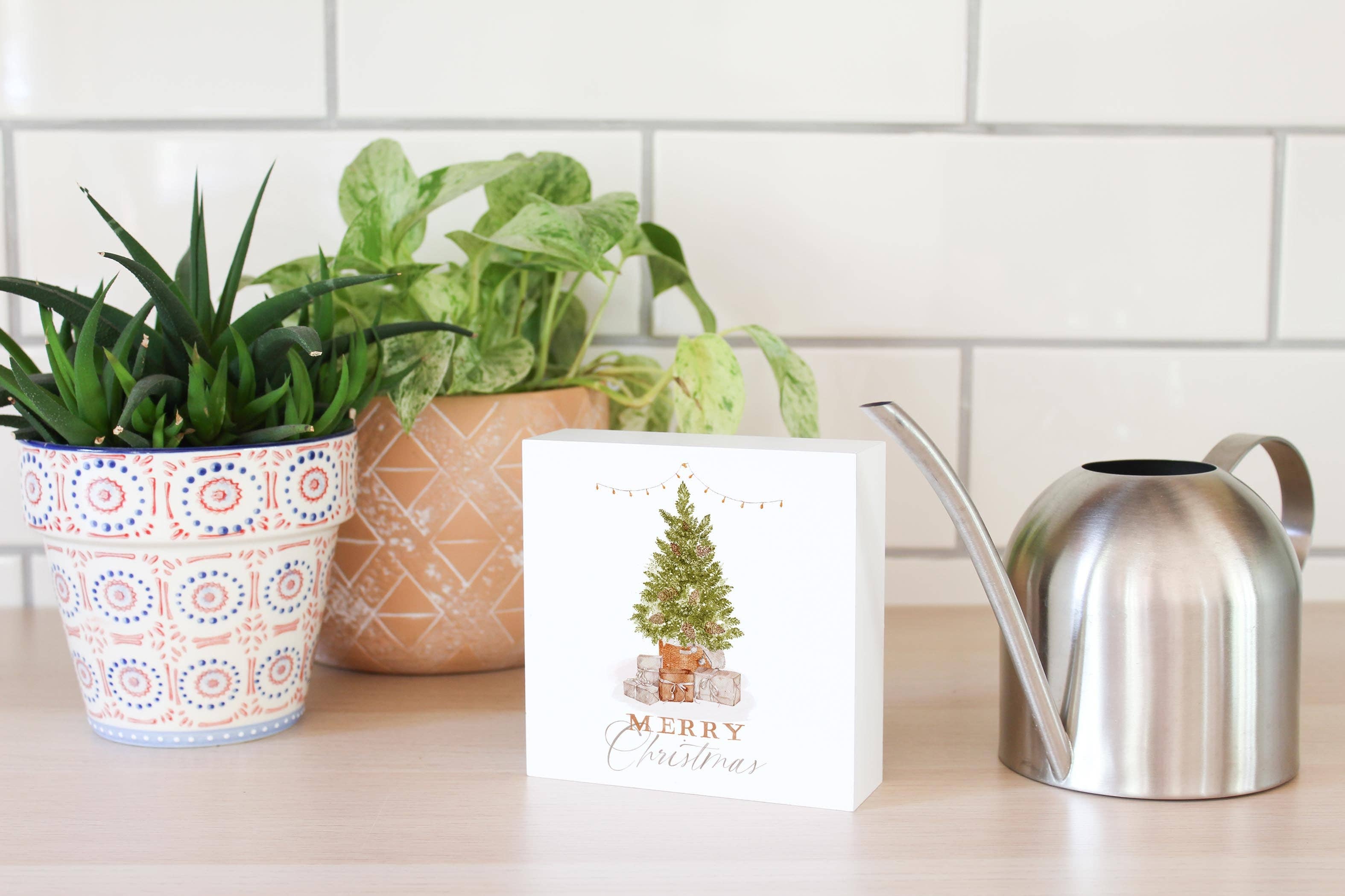 Merry Christmas Tree Wood Block Decor - Posh West Boutique