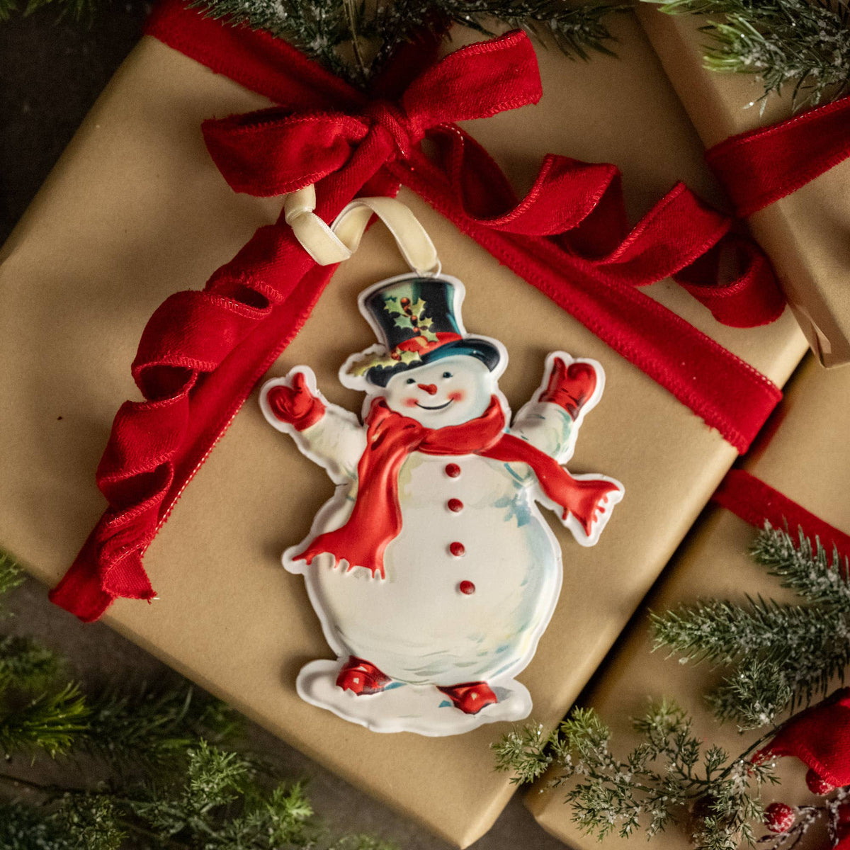 Snowman w/Holly Hat Ornament