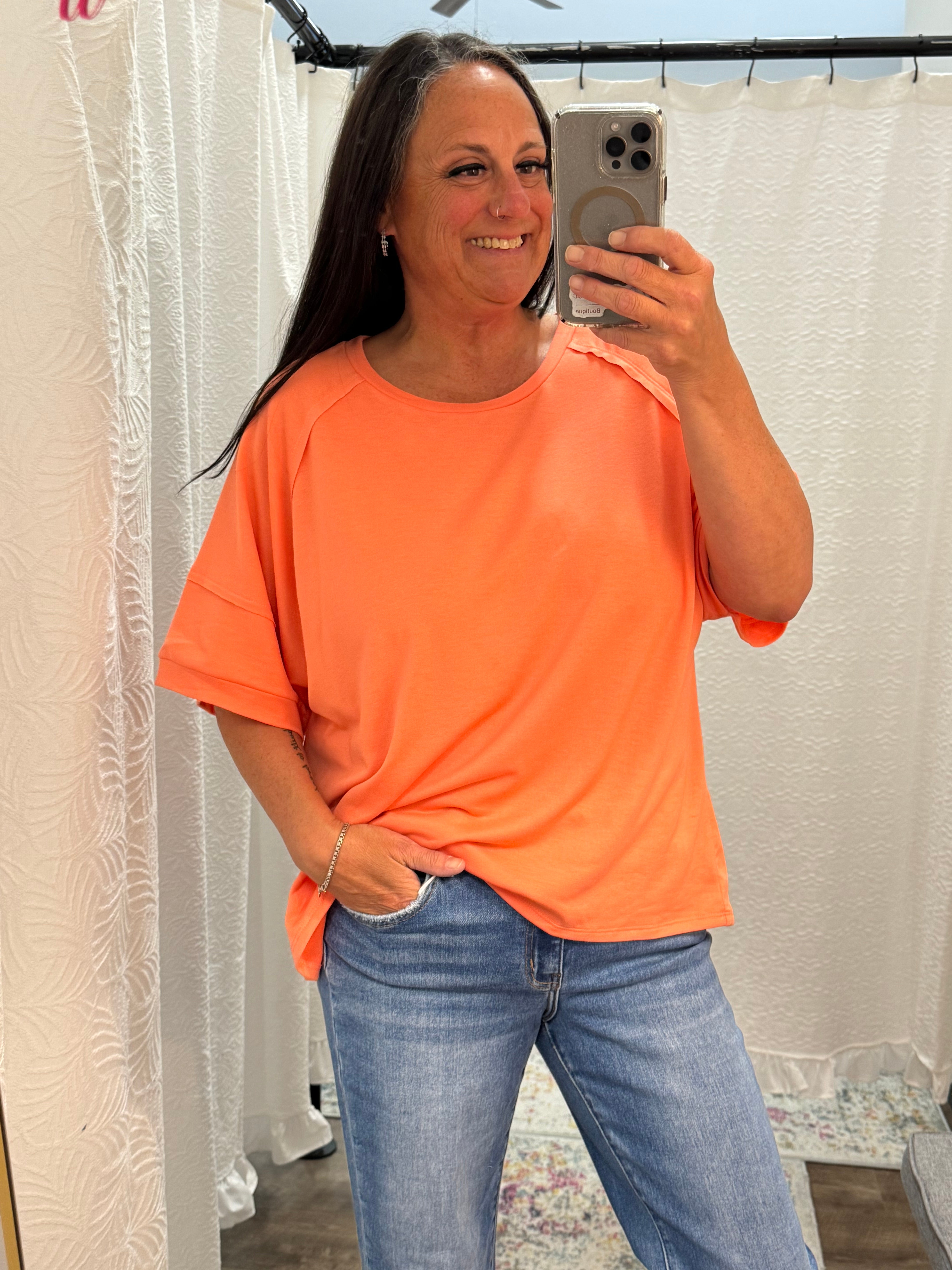 Oversized & Comfy Apricot Terry Top - Posh West Boutique
