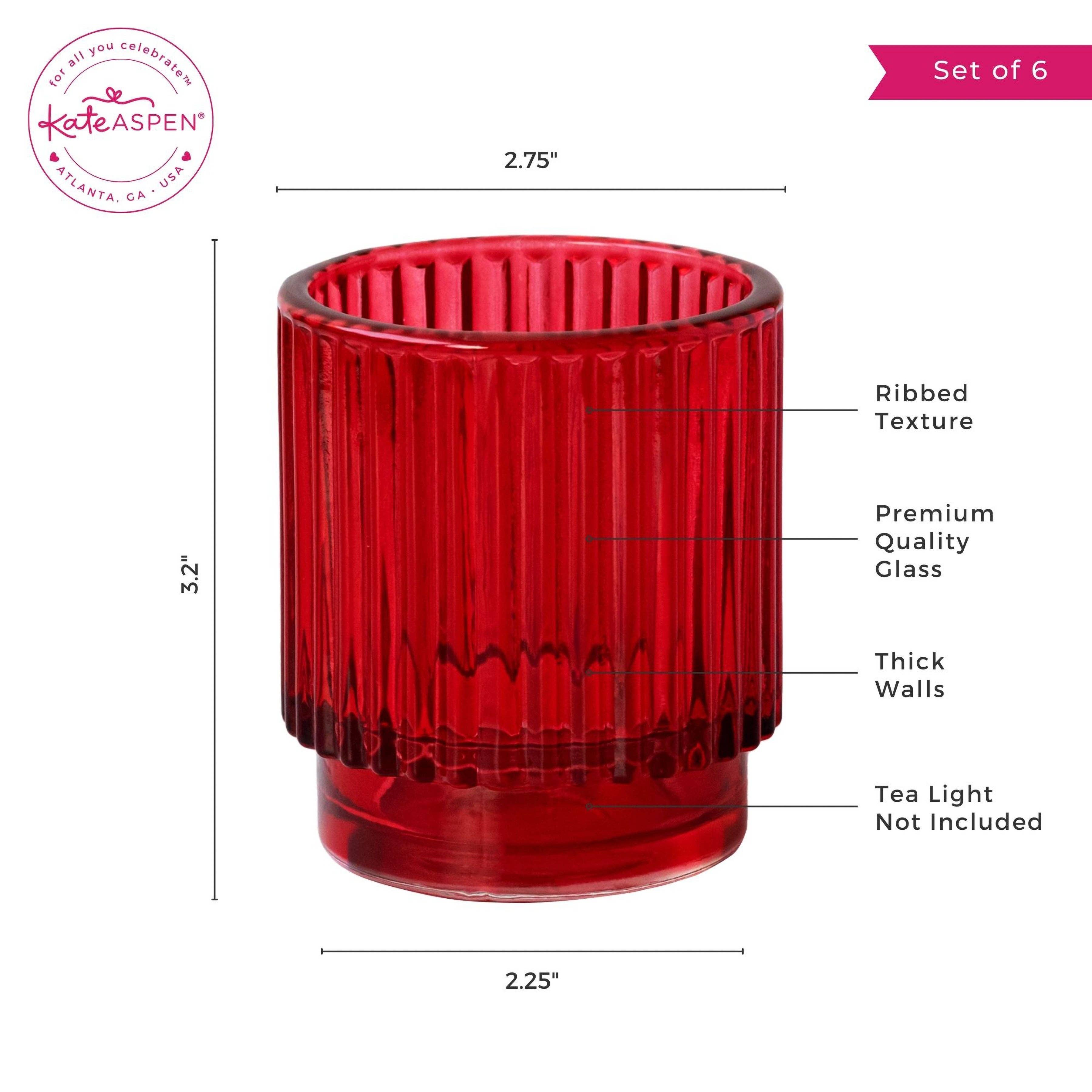 Ribbed Red Glass Votive Candle Holder - Posh West Boutique