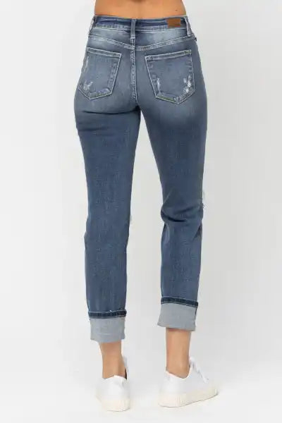 Judy Blue Mid Rise Destroyed Boyfriend Jeans - Posh West Boutique