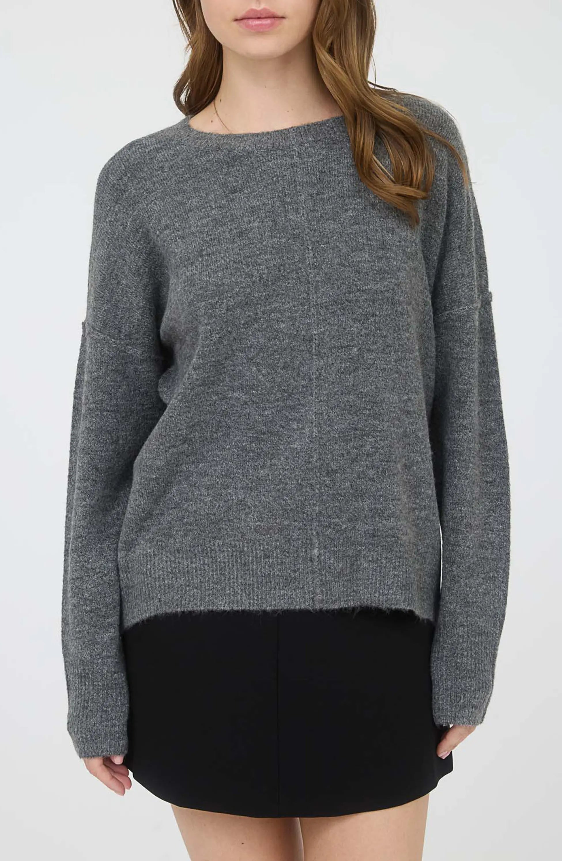 Dark Grey Crewneck Front Seam Sweater - Posh West Boutique