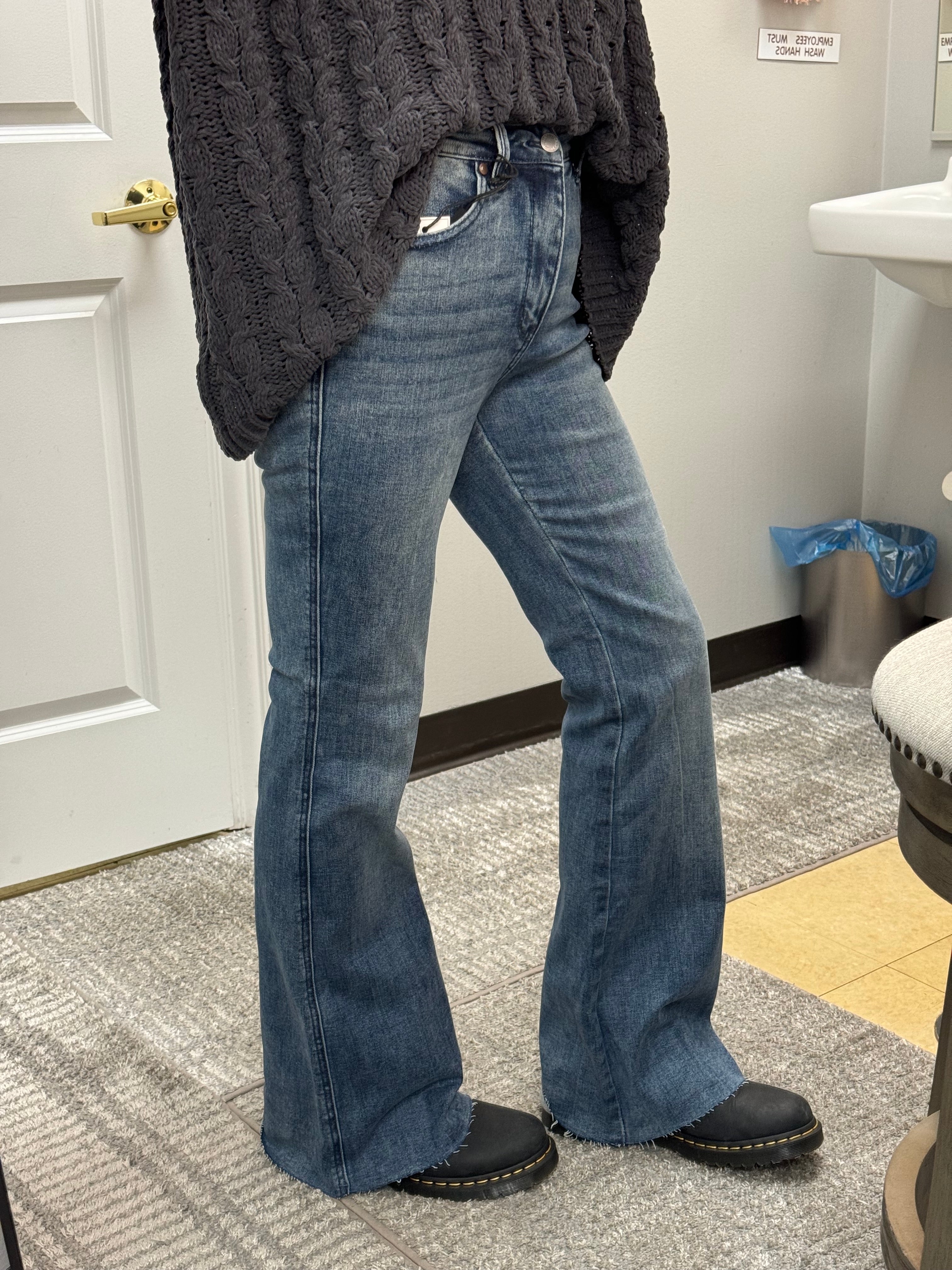 Judy Blue Mid Rise Vintage Wash Flare Jeans - Posh West Boutique