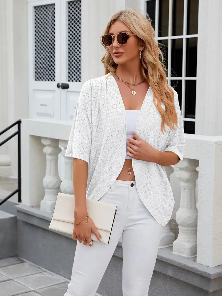 White Short Sleeve Cardigan