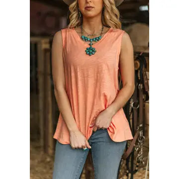 Apricot V Neck Cotton Tank Top