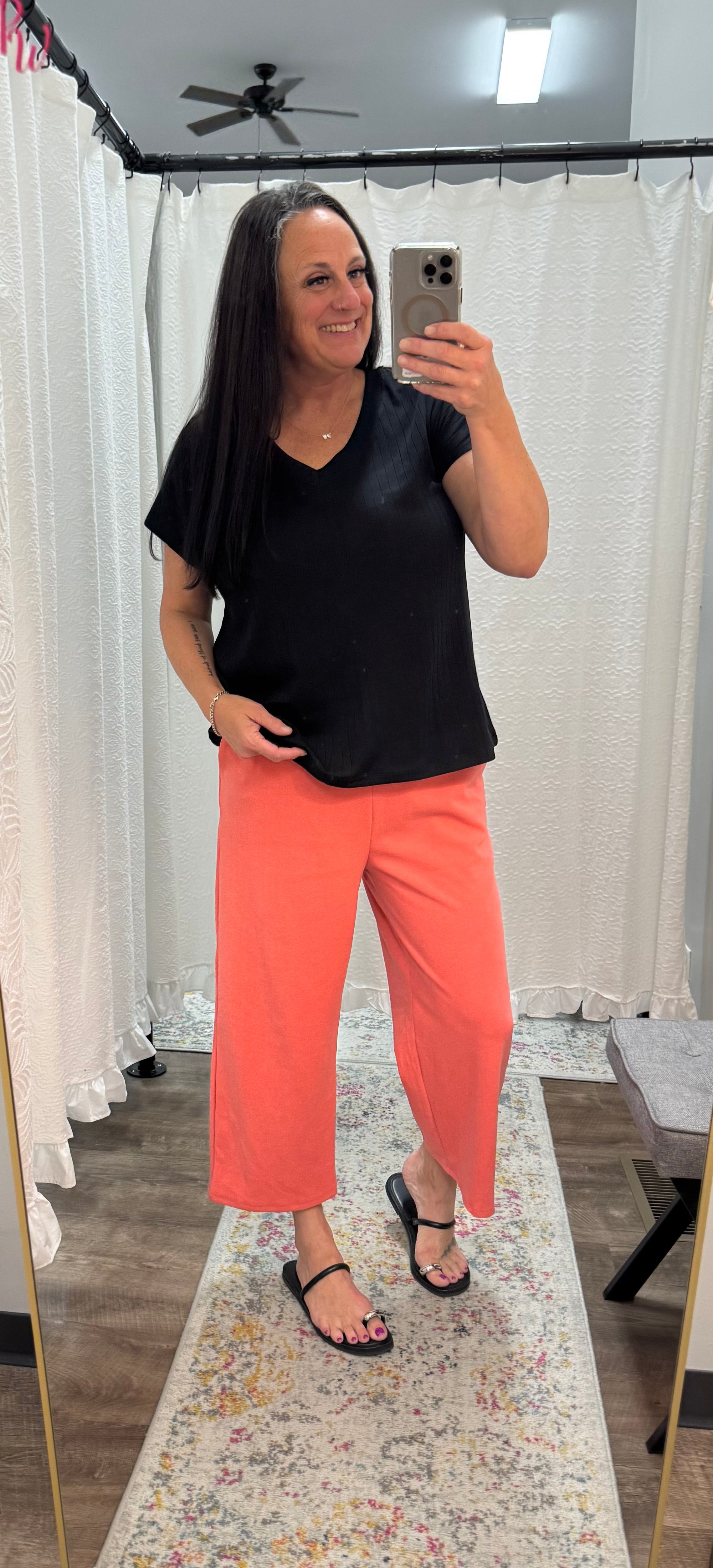 Black Casual Thick Ribbed V Neck Top - Posh West Boutique