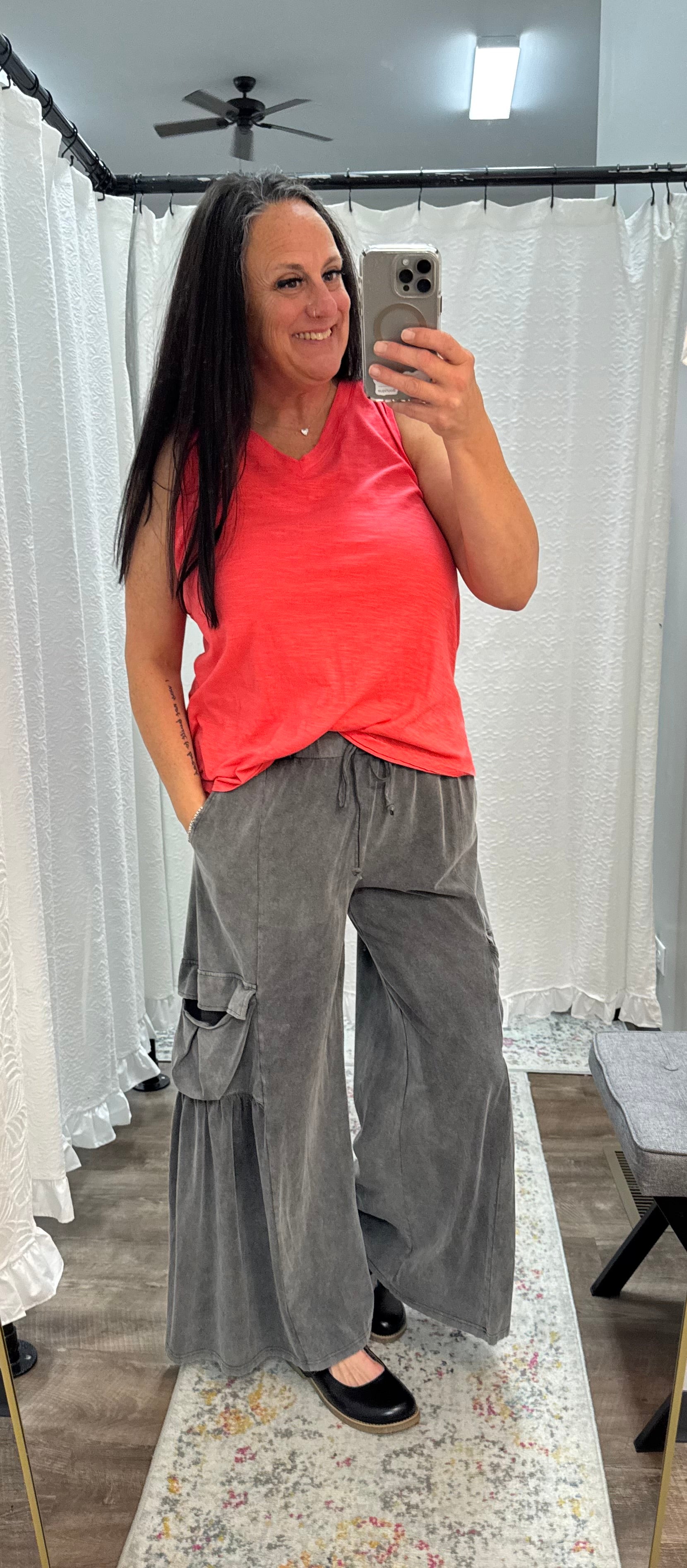 Hot Coral V Neck Cotton Tank Top - Posh West Boutique