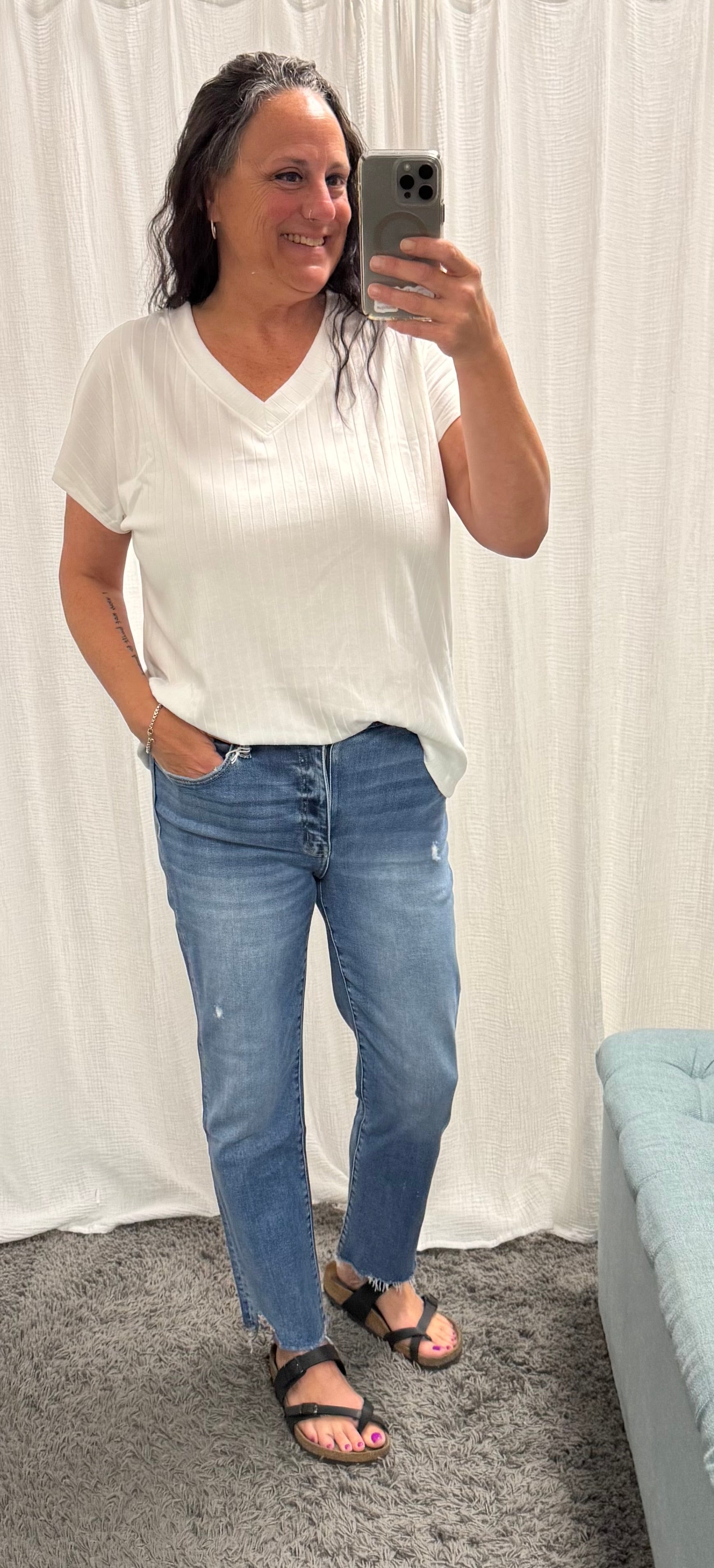 Thick Ivory Ribbed V Neck Top - Posh West Boutique