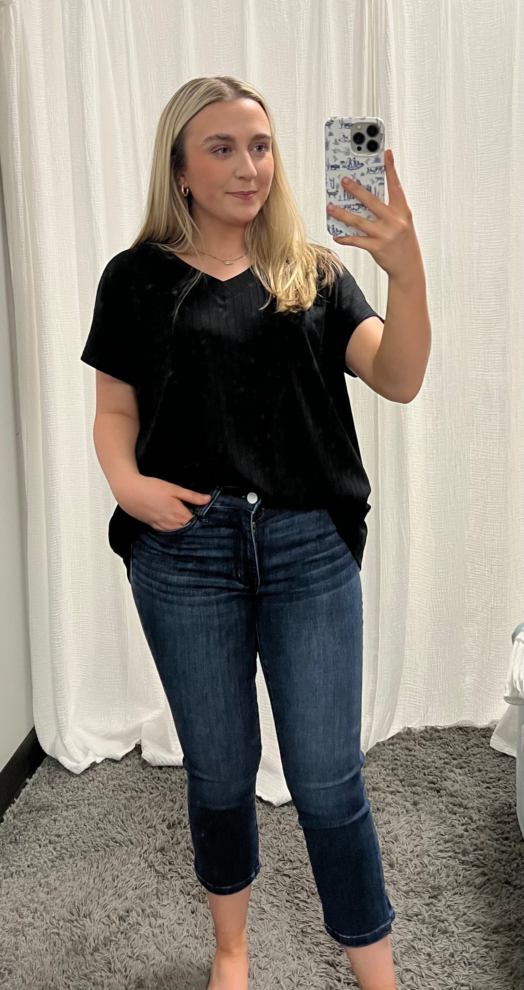 Black Casual Thick Ribbed V Neck Top - Posh West Boutique