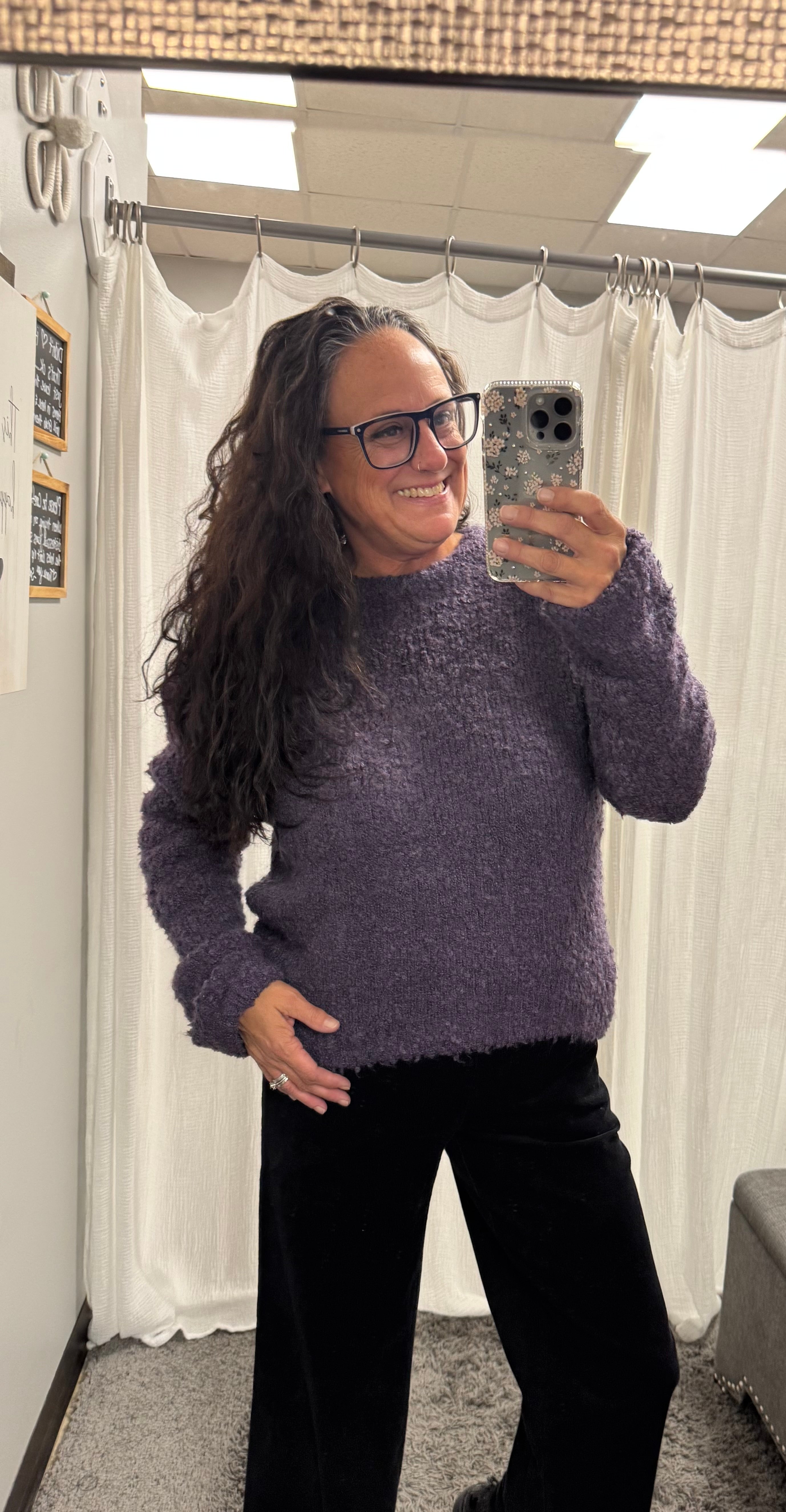 Plum Boucle Knit Sweater