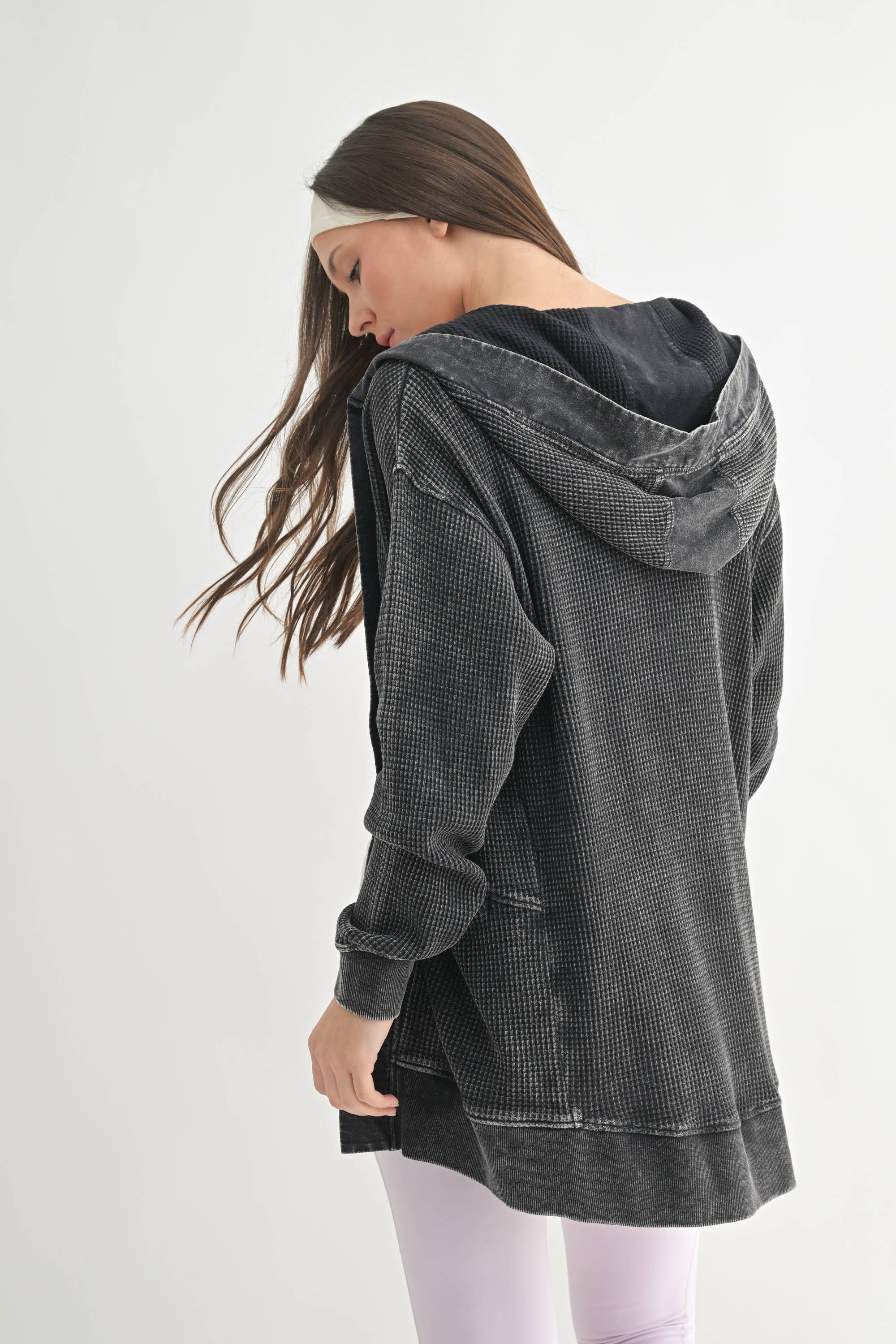 Waffle Knit Mineral-Washed Cardigan - Posh West Boutique