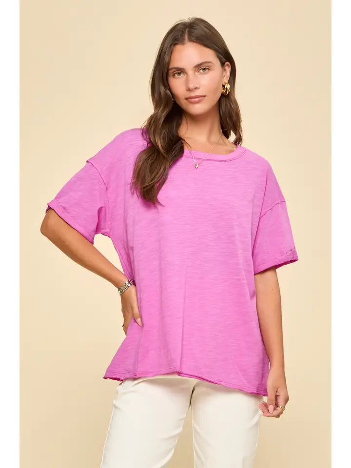 Hot Magenta Short Sleeve Cotton Top - Posh West Boutique